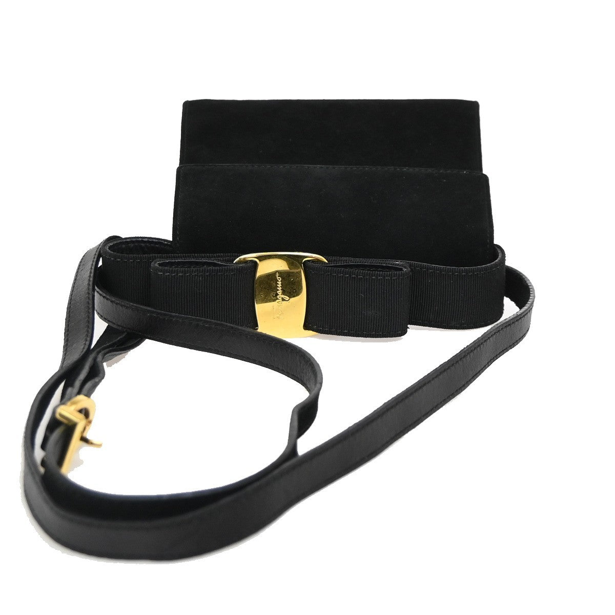 Salvatore Ferragamo Vintage Vara Bow Handle Shoulder Suede Black Suede Handbag (Pre-Owned)