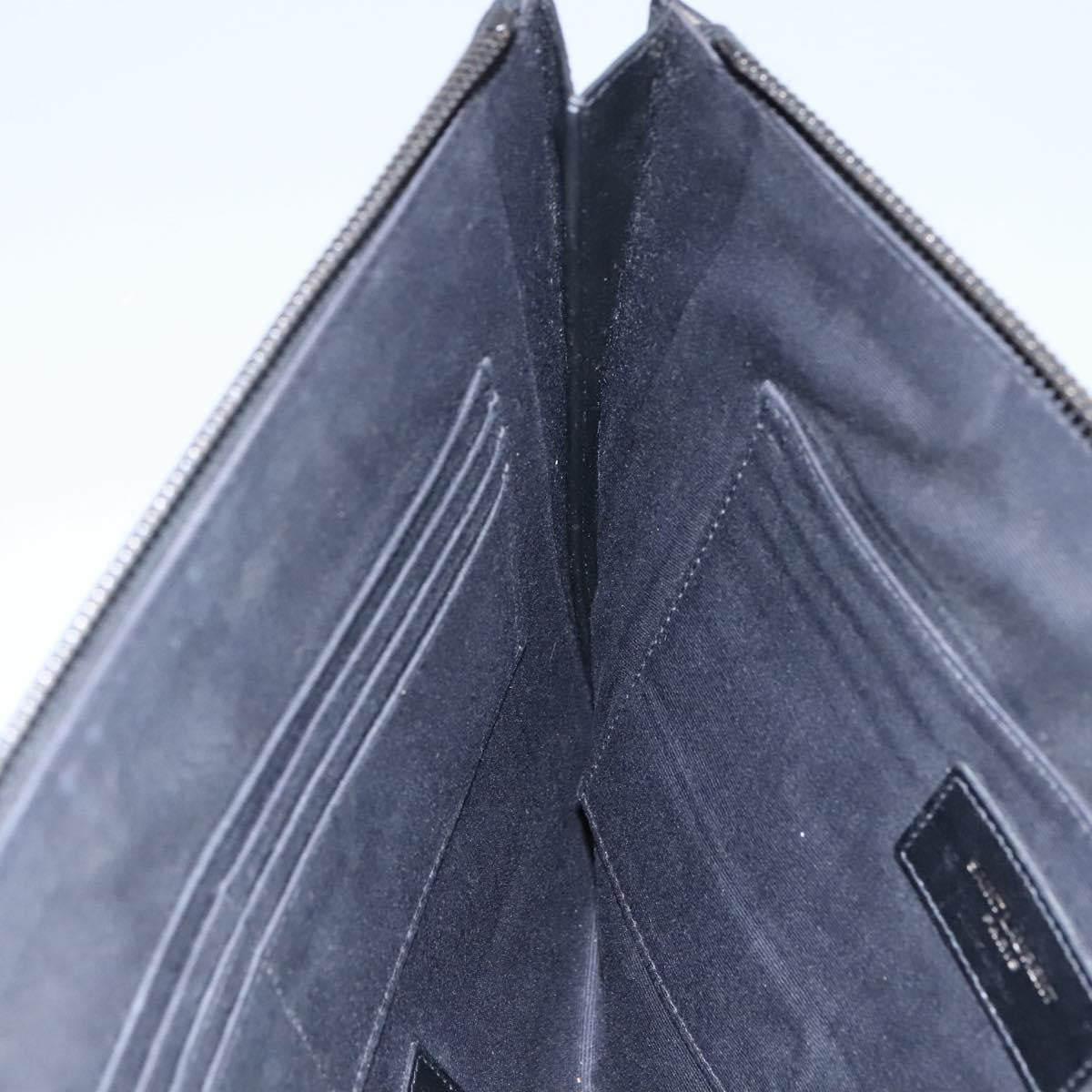Saint Laurent Zip Pocket Leather Black Leather Clutche & Pouche Bag (Pre-Owned)