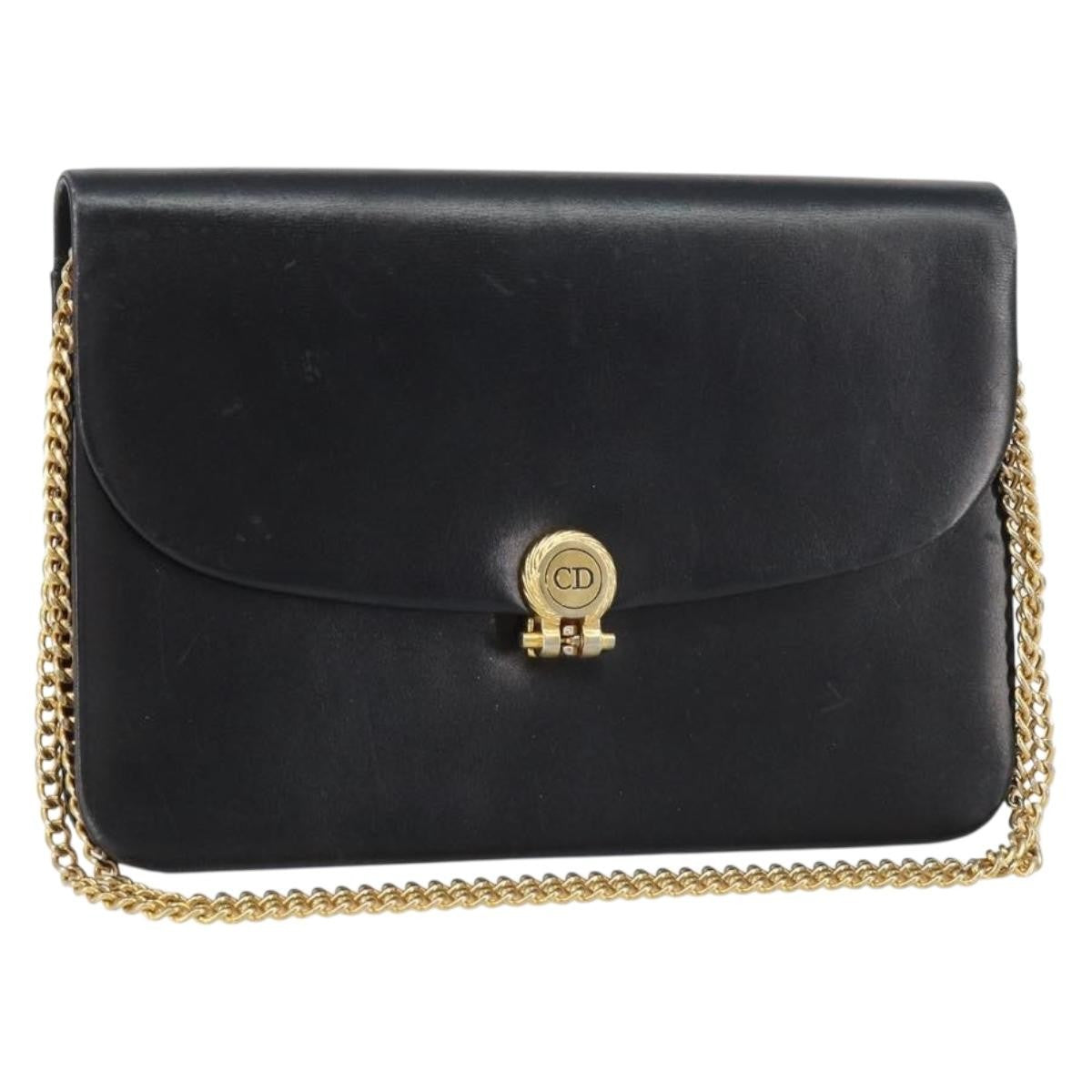 Christian Dior Vintage Chain Flap Leather Black Leather Shoulder Bag Bag (Pre-Owned)