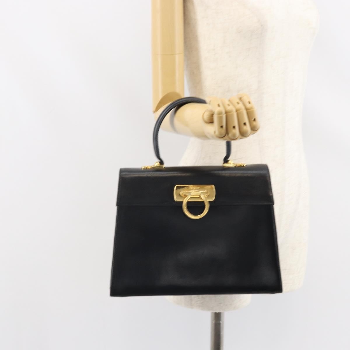 Salvatore Ferragamo Gancini Convertible Top Handle Leather Black Leather Handbag (Pre-Owned)