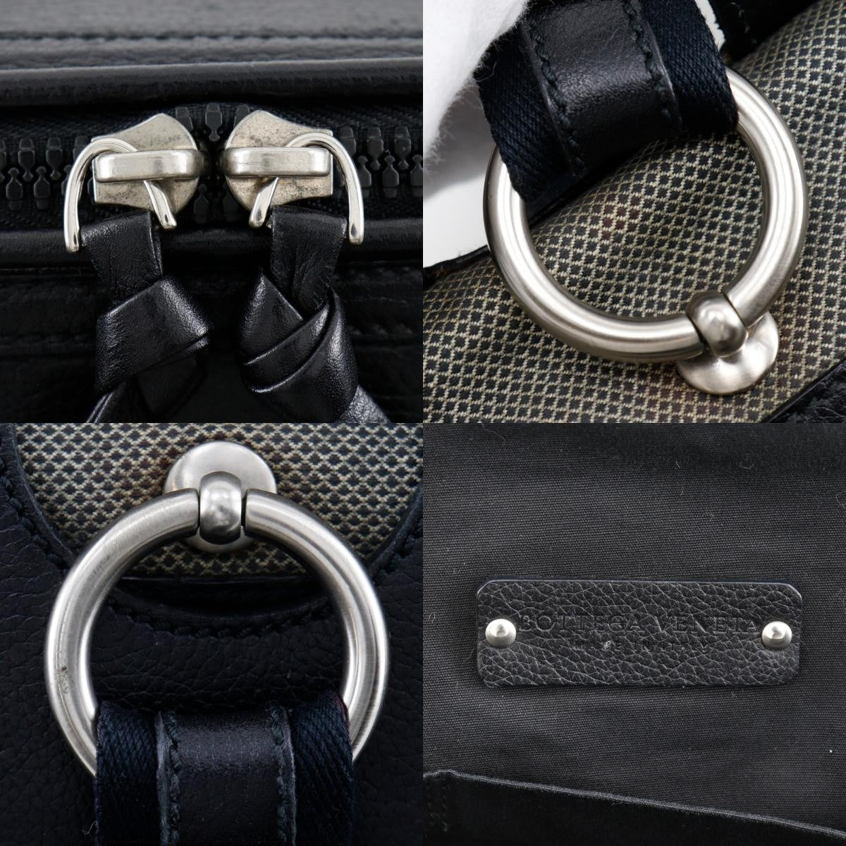 Bottega Veneta Vintage Leather Gray Canvas Handbag (Pre-Owned)
