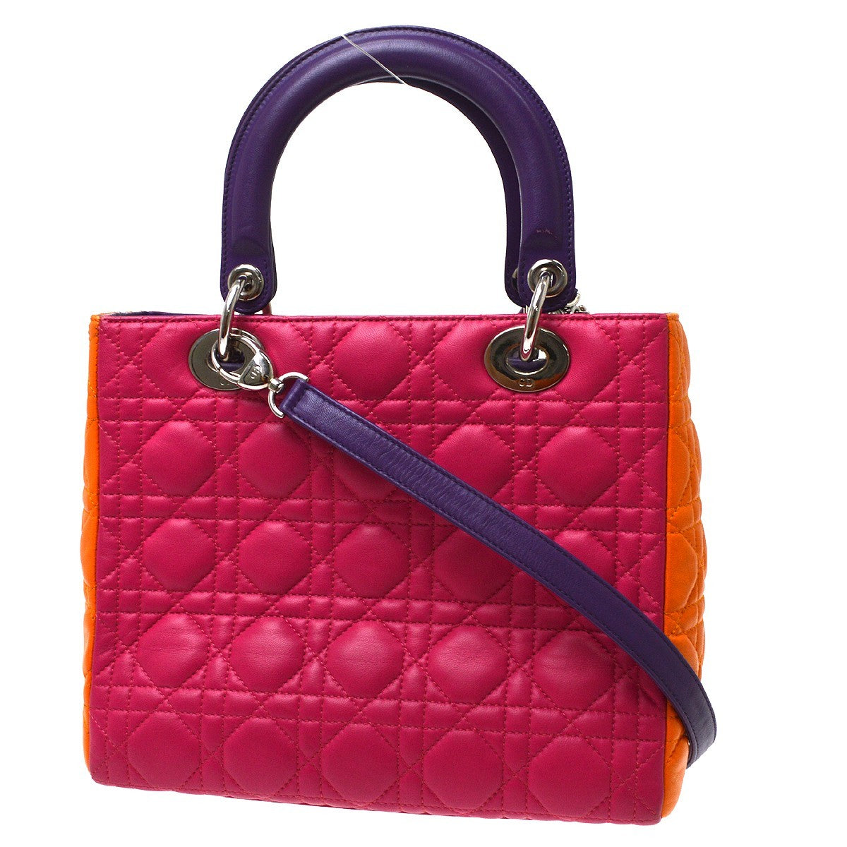 Christian Dior Tricolor Lady Dior Cannage Quilt Leather Multicolour Leather Handbag (Pre-Owned)