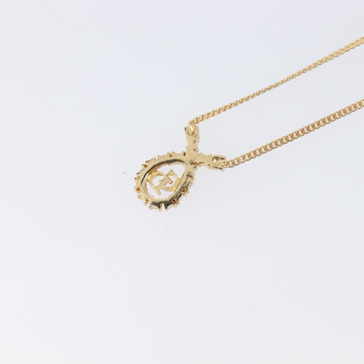 Christian Dior Cd Long Metal With Beads Gold Metal Necklace Jewelry (Pre-Owned)