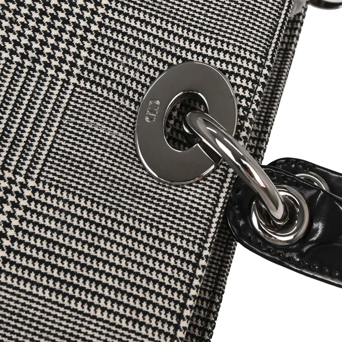 Christian Dior Vintage Lady Dior Houndstooth Canvas Black Canvas Handbag (Pre-Owned)