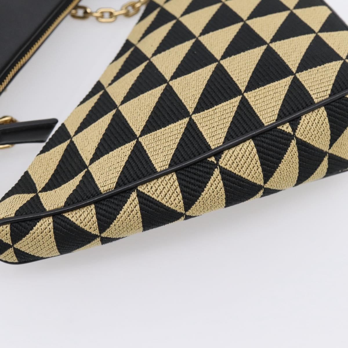 Prada Symbole Triangle Jacquard Beige Canvas Handbag (Pre-Owned)