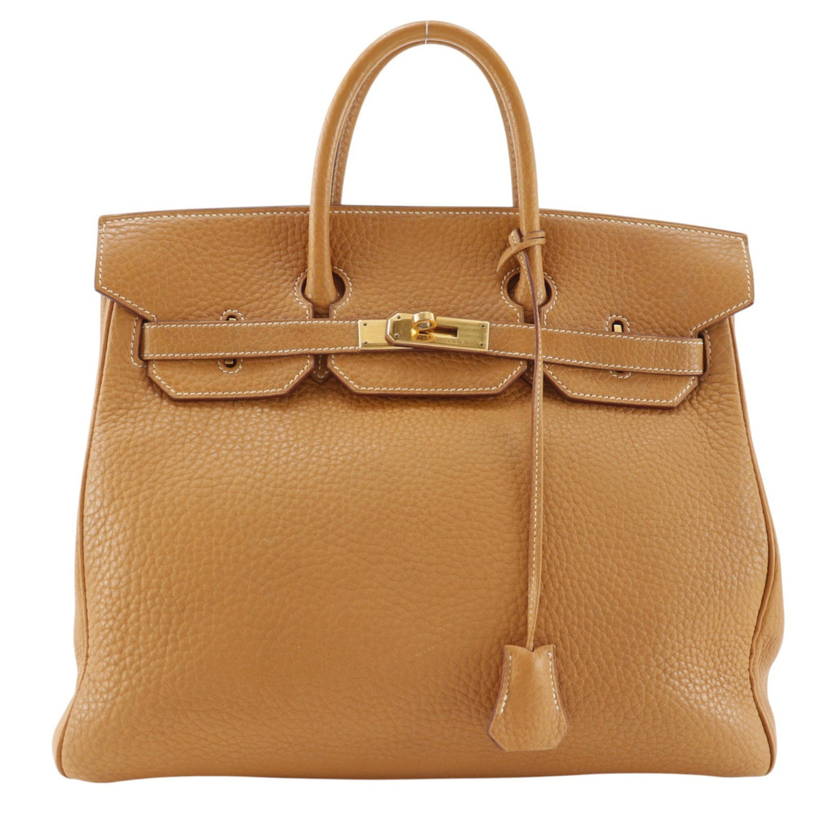 Hermes Kelly Brown Fjord With Gold Hardware Beige Leather Handbag (Pre-Owned)