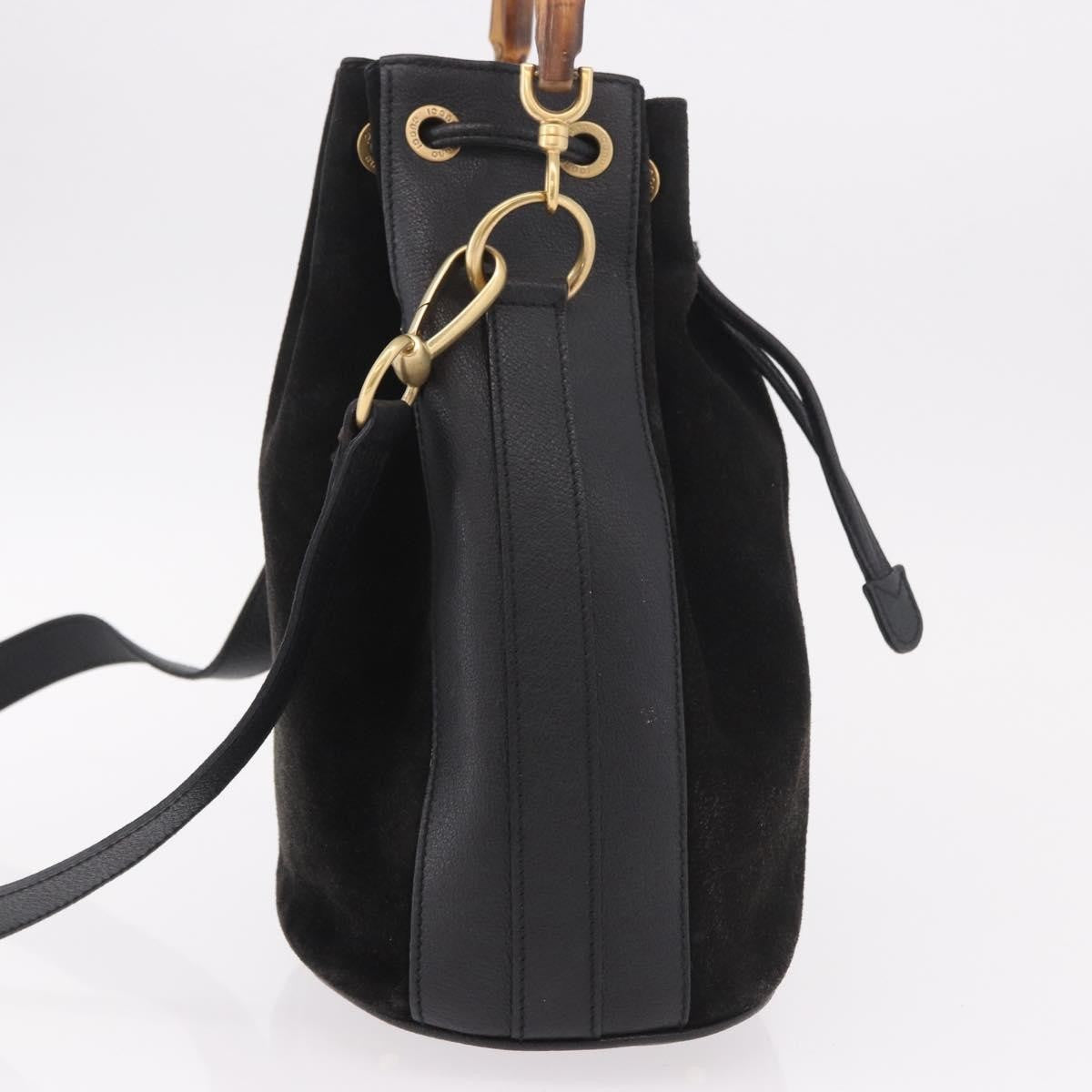 Gucci Vintage Bamboo Bucket Suede And Leather Black Suede Handbag (Pre-Owned)