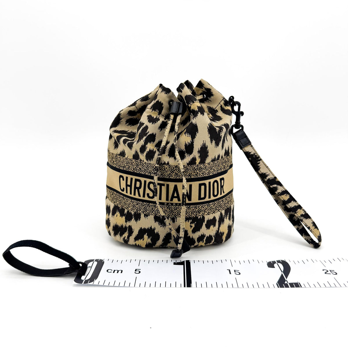 Christian Dior Logo Travel Drawstring Printed Fabric Beige Canvas Clutche & Pouche Bag (Pre-Owned)