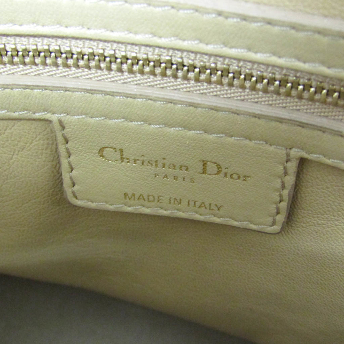 Christian Dior Lady Cannage Matelassé Beige Leather Handbag (Pre-Owned)
