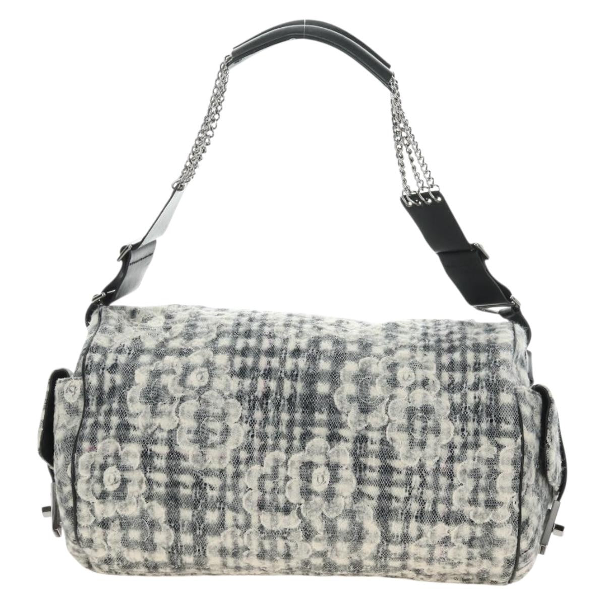 Chanel Vintage Camellia Flap Camera Quilted Tweed White Wool Shoulder Bag Bag (Pre-Owned)