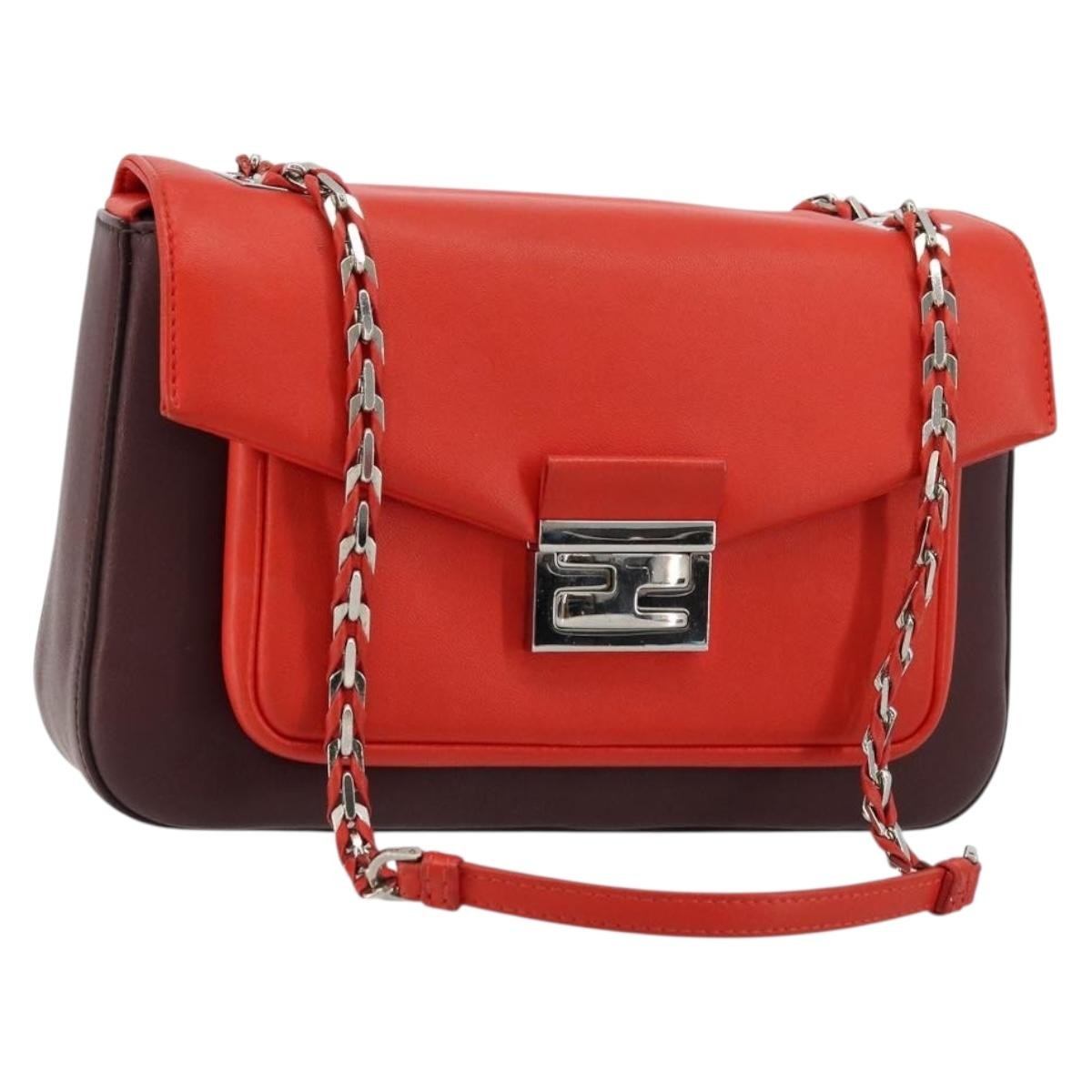 Fendi Be Baguette Flap Leather Red Leather Handbag (Pre-Owned)