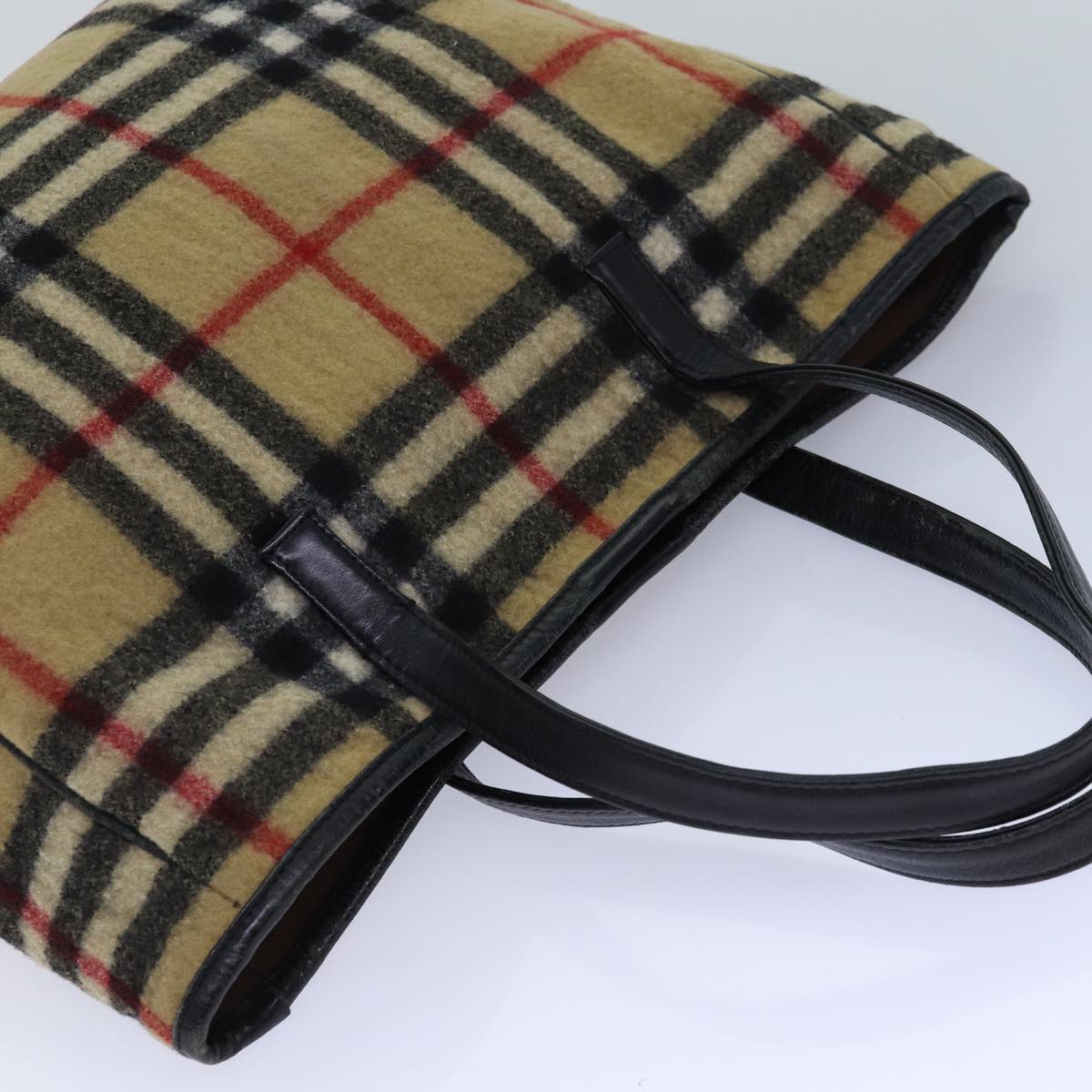 Burberry Nova Check Beige Wool Shoulder Bag (Pre-Owned)
