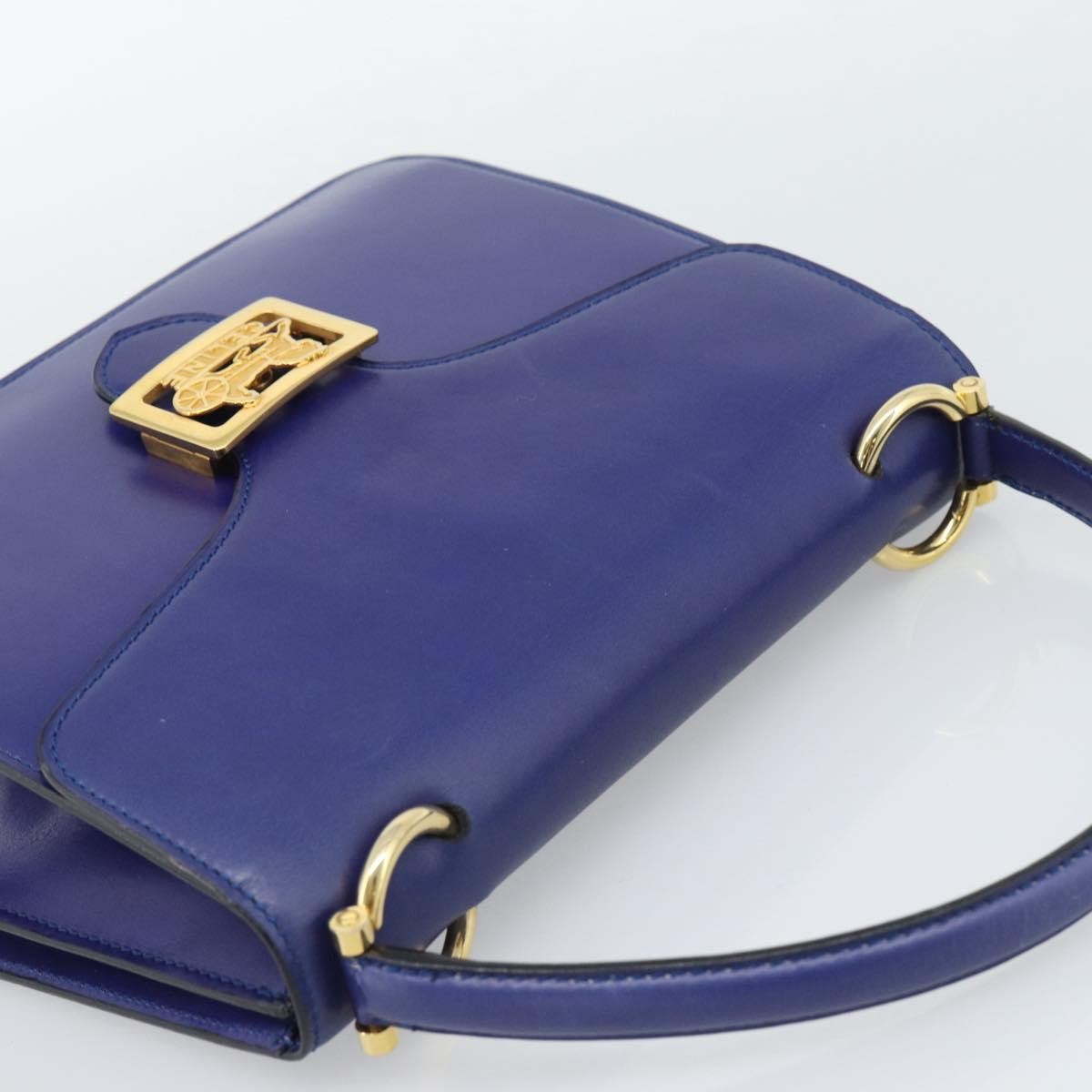 Celine Vintage Carriage Top Handle Leather Blue Leather Handbag (Pre-Owned)