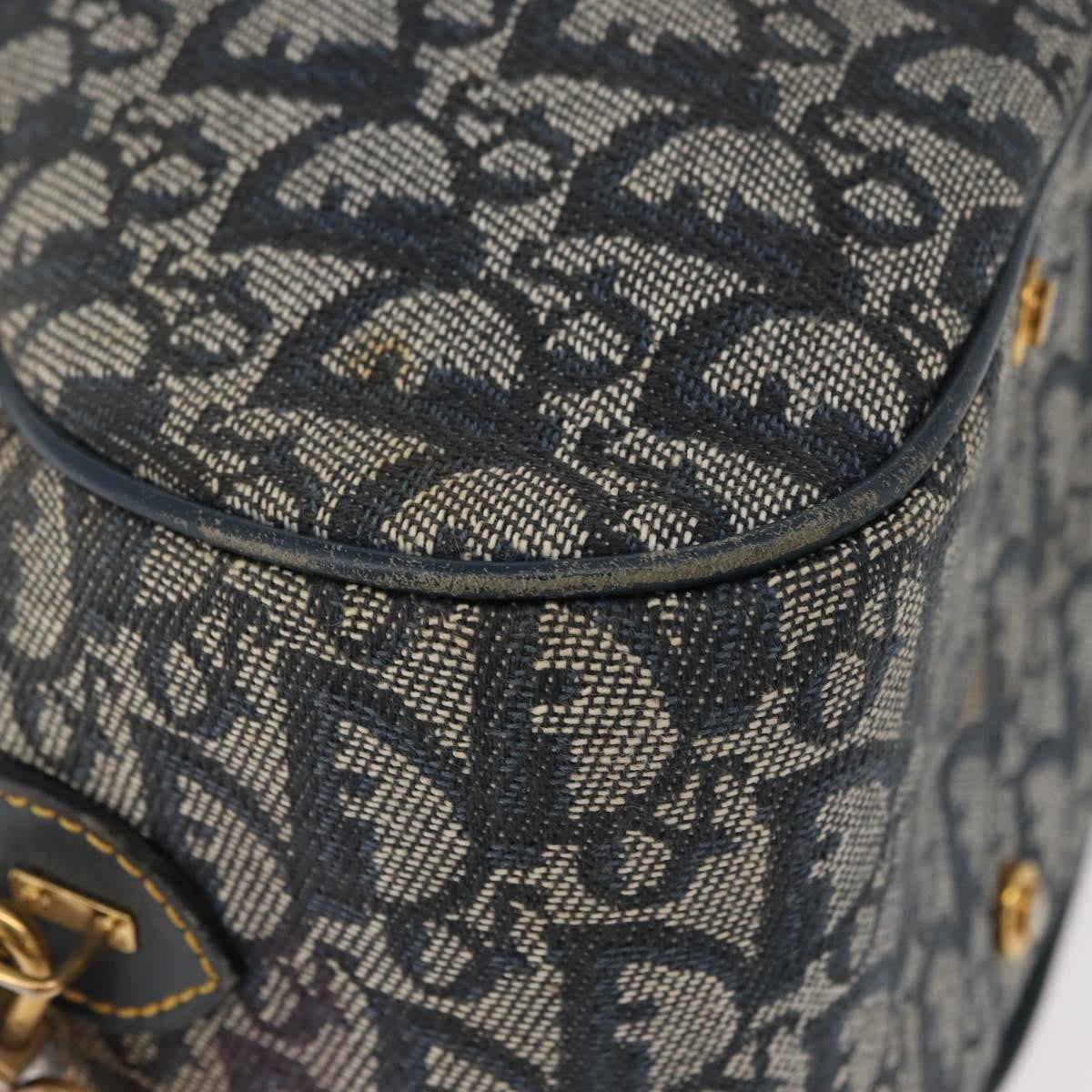 Christian Dior Vintage Saddle Bowler Diorissimo Canvas Navy Canvas Handbag (Pre-Owned)