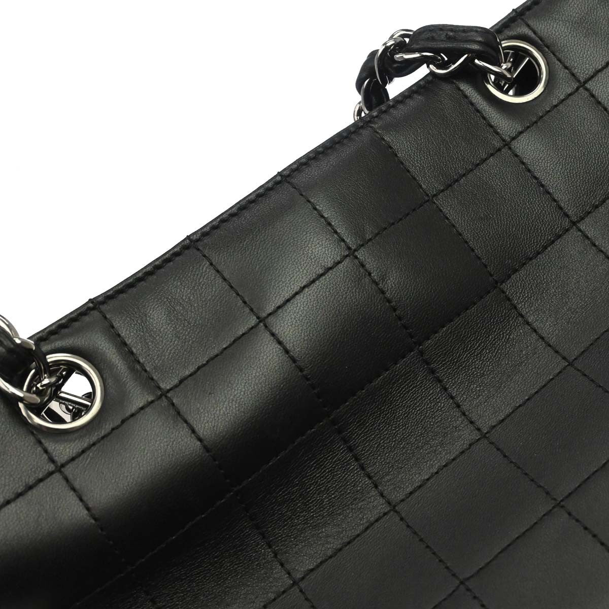 Chanel Chocolate Bar Cc Tote Quilted Leather Black Leather Tote Bag Bag (Pre-Owned)