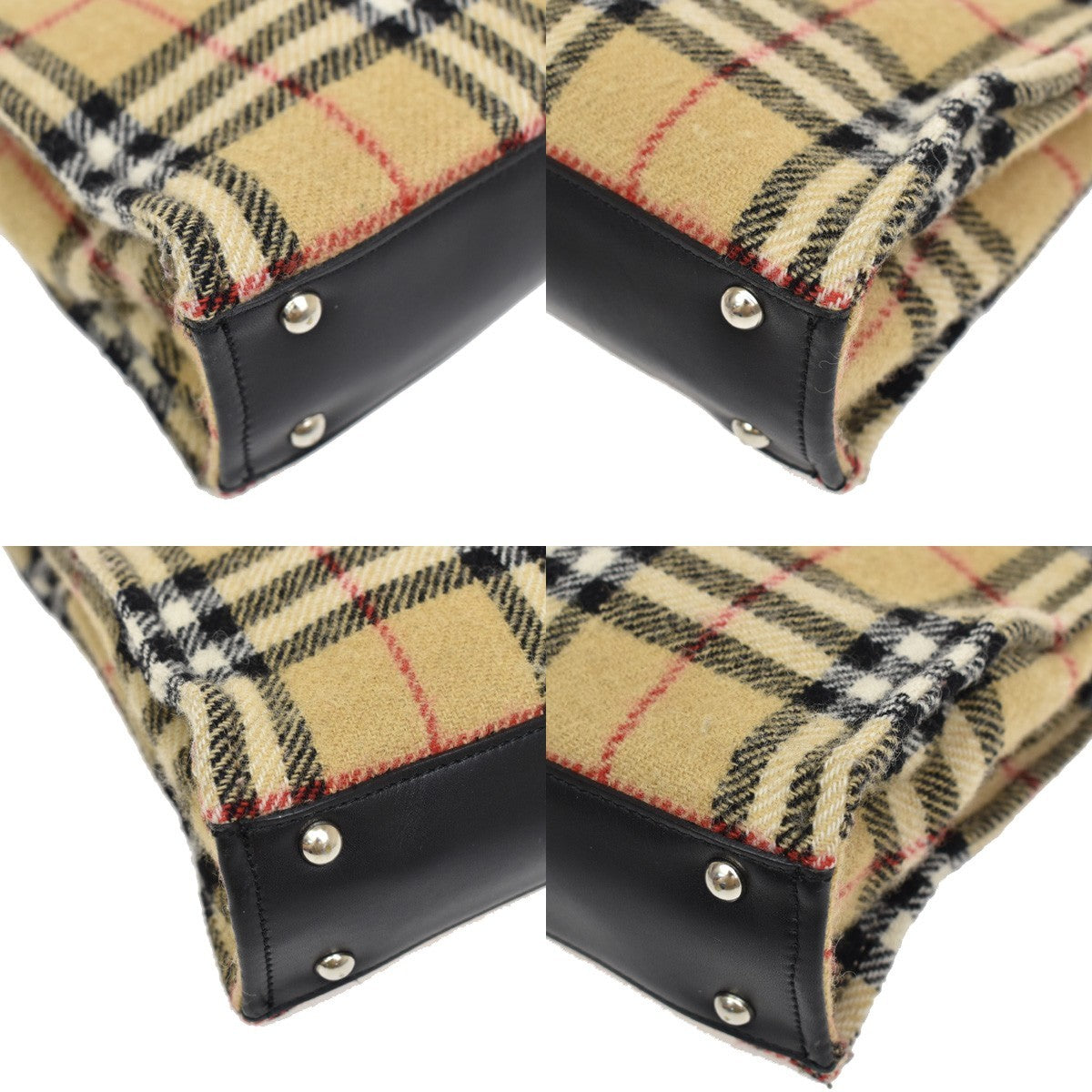 Burberry Nova Check Blue Label Cotton Beige Wool Shoulder Bag Bag (Pre-Owned)