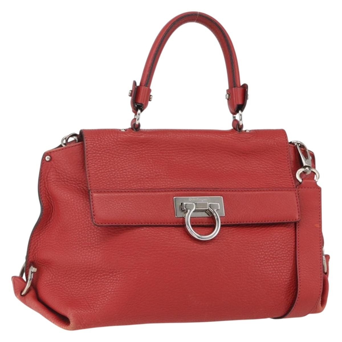 Salvatore Ferragamo Sofia Satchel Grainy Leather Red Leather Handbag (Pre-Owned)