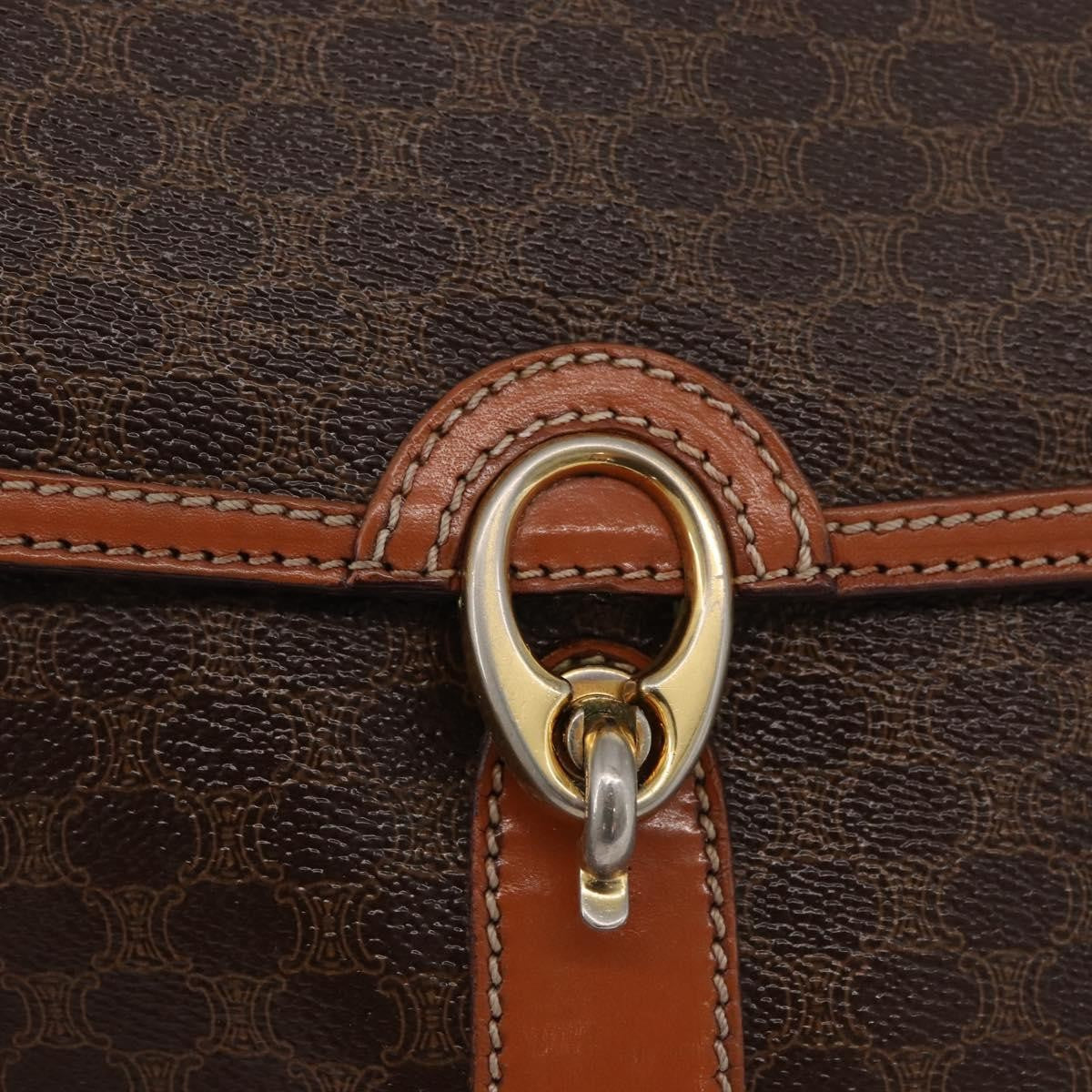 Celine Vintage Macadam Canvas And Leather Brown Canvas Handbag (Pre-Owned)