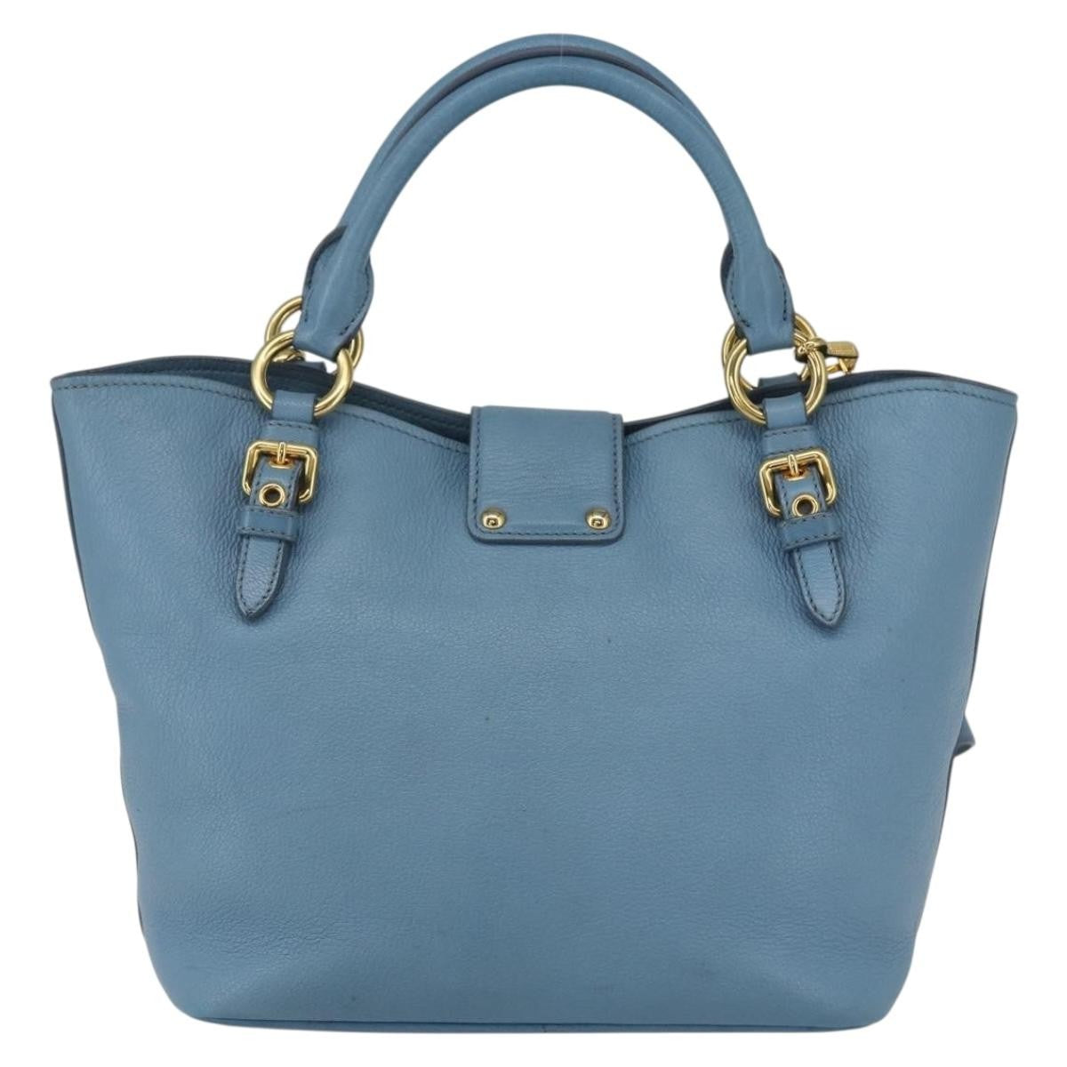 Miu Miu Madras Convertible Lock Leather Blue Leather Tote Bag Bag (Pre-Owned)