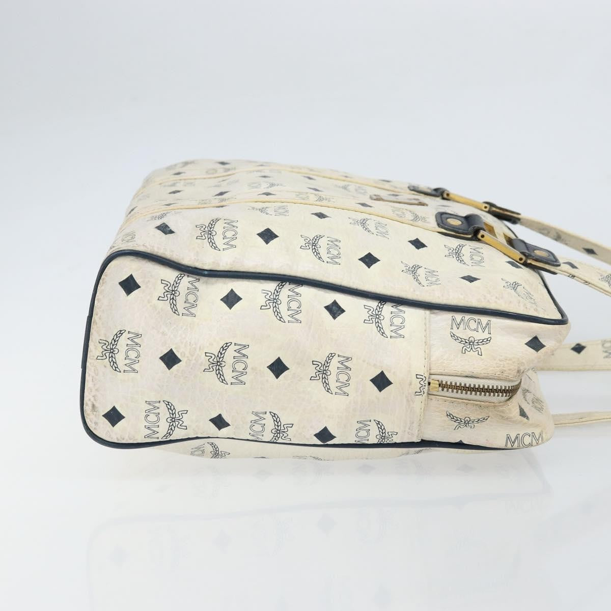 MCM Vintage Visetos Leather White Leather Tote Bag Bag (Pre-Owned)