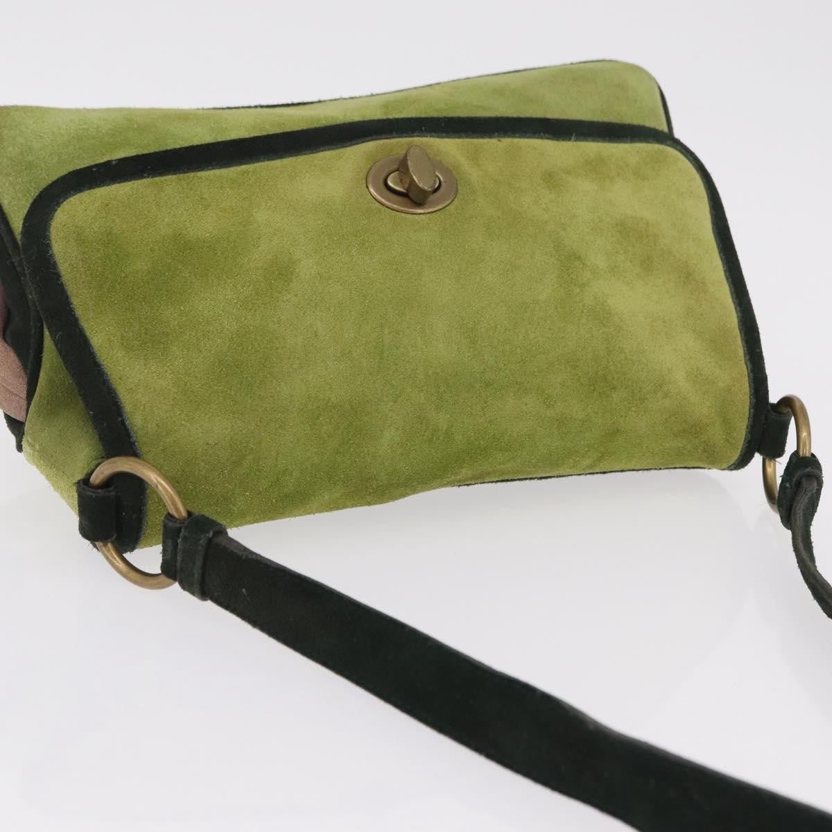 Miu Miu Vintage Flap Bag Suede Green Suede Handbag (Pre-Owned)