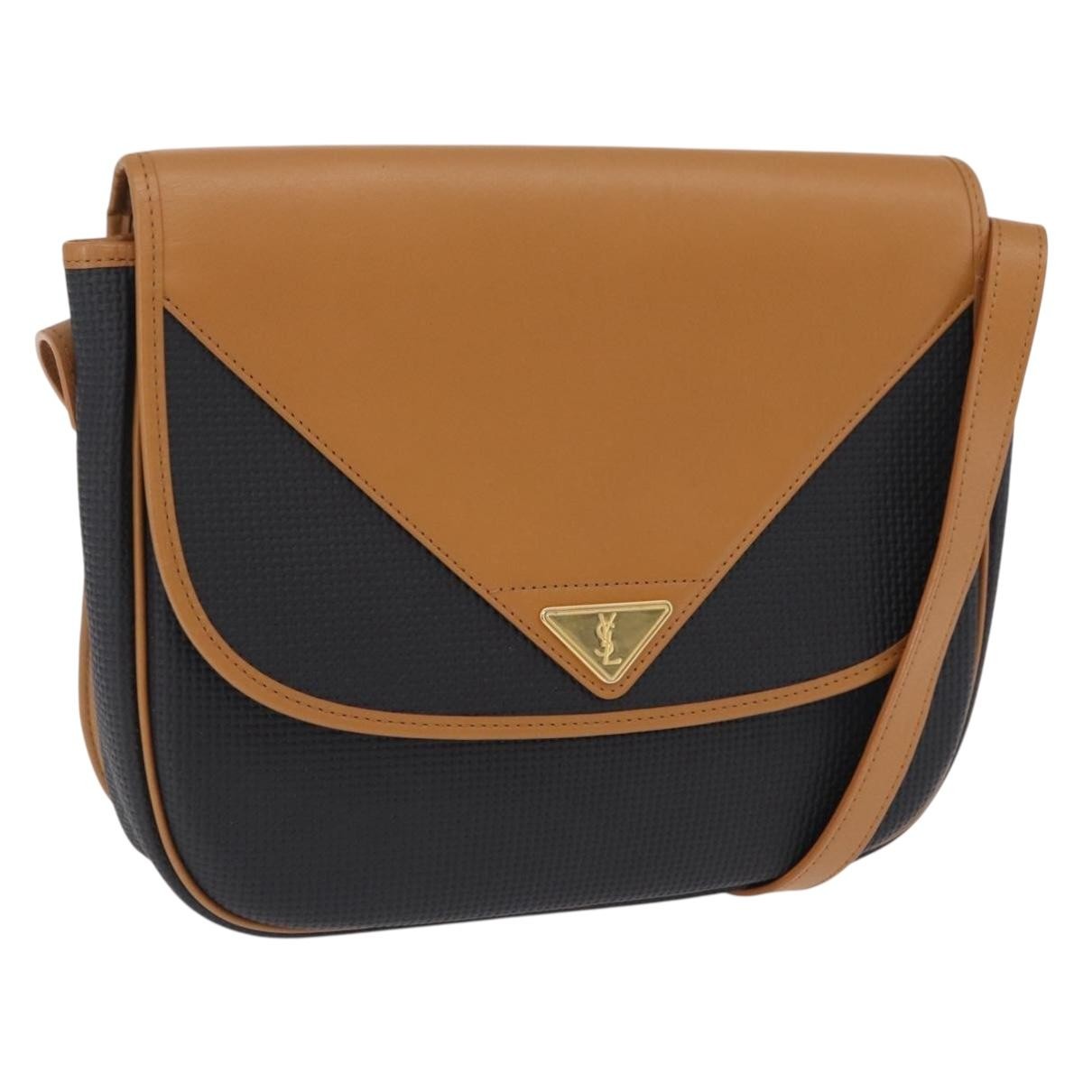 Saint Laurent Vintage Shoulder Bag Leather Black Leather Shoulder Bag Bag (Pre-Owned)
