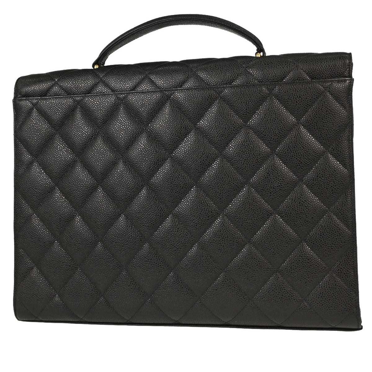 Chanel Vintage Two-Tone Kelly Top Handle Quilted Caviar Black Leather Handbag (Pre-Owned)