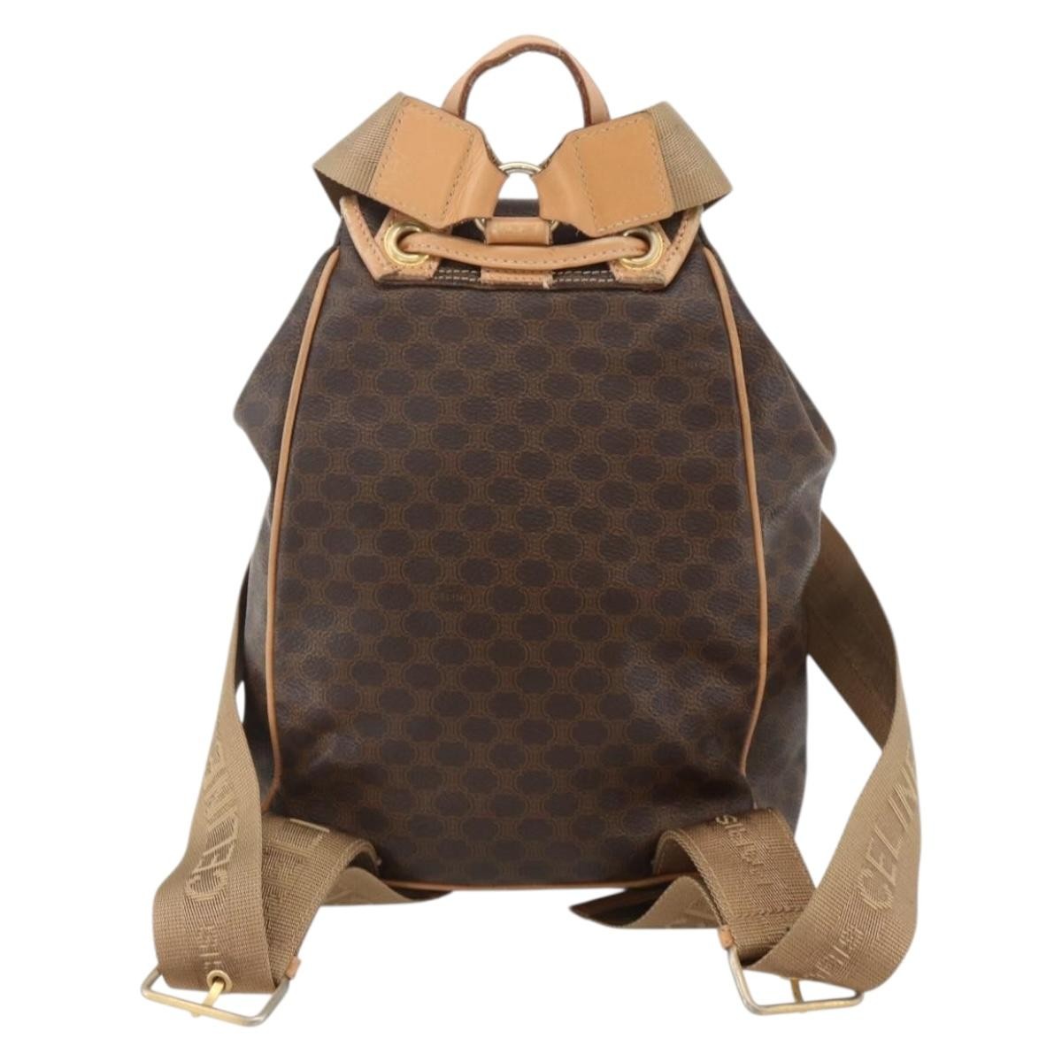Celine Vintage Drawstring Flap Macadam Coated Canvas Brown Canvas Backpack Bag (Pre-Owned)