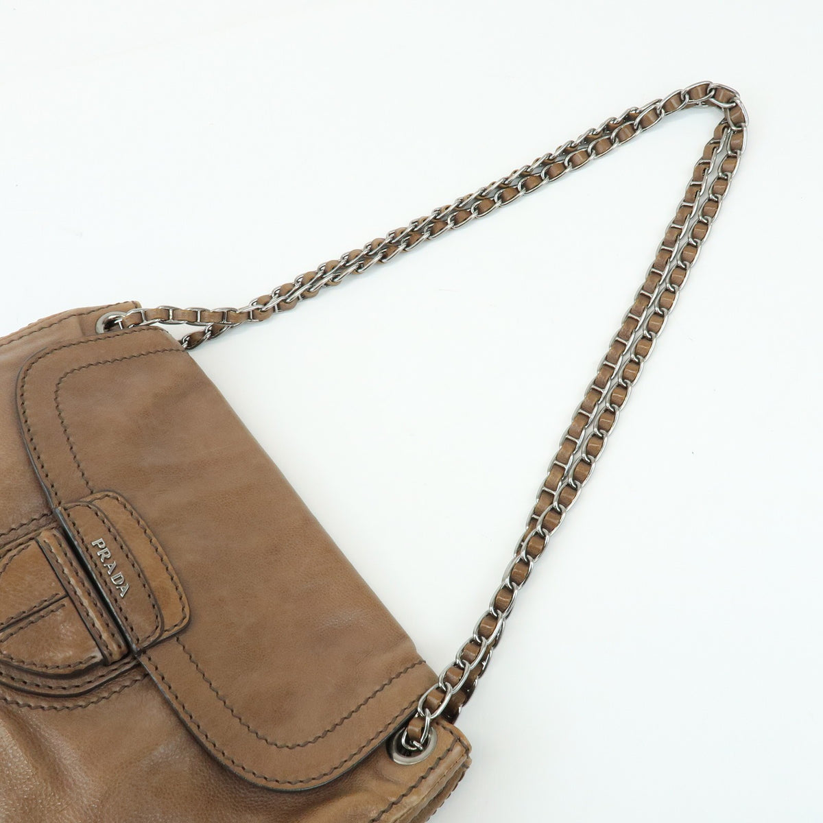 Prada Chain Flap Leather Brown Leather Shoulder Bag Bag (Pre-Owned)