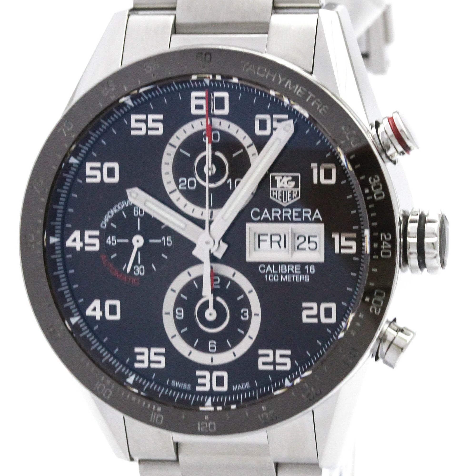 Tag Heuer Carrera Calibre 16 Chronograph Day Date Automatic Stainless Steel Watch (Pre-Owned)