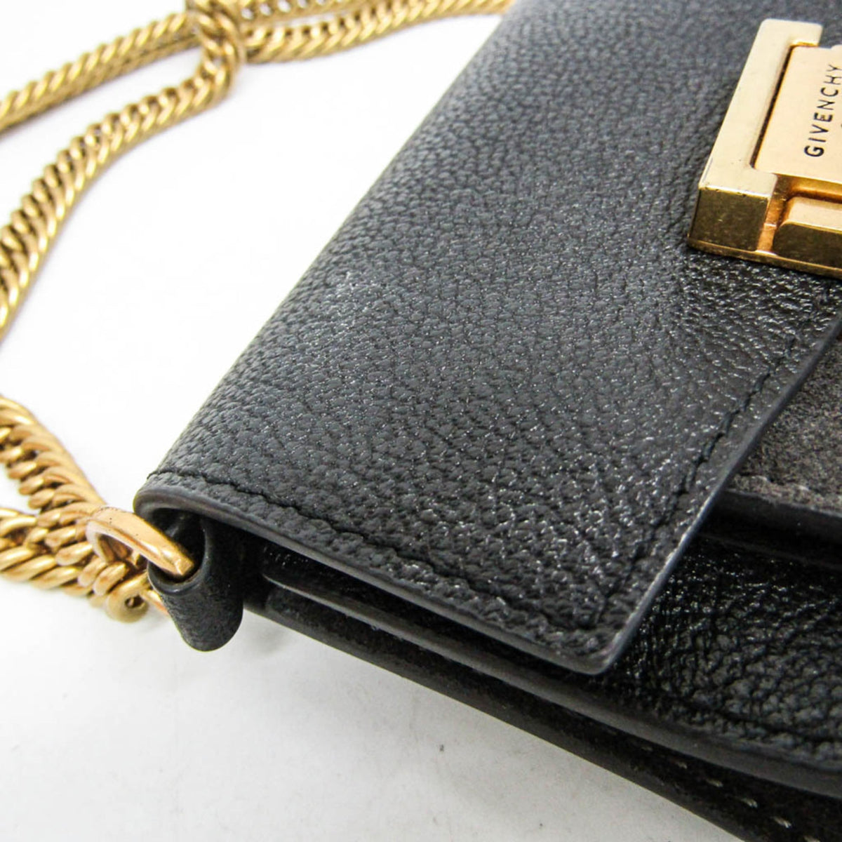 Givenchy Gv3 Flap Leather With Suede Black Leather Handbag (Pre-Owned)