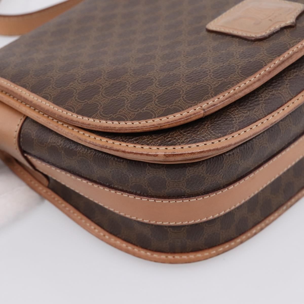Celine Vintage Saddle Flap Macadam Coated Canvas Brown Canvas Shoulder Bag Bag (Pre-Owned)