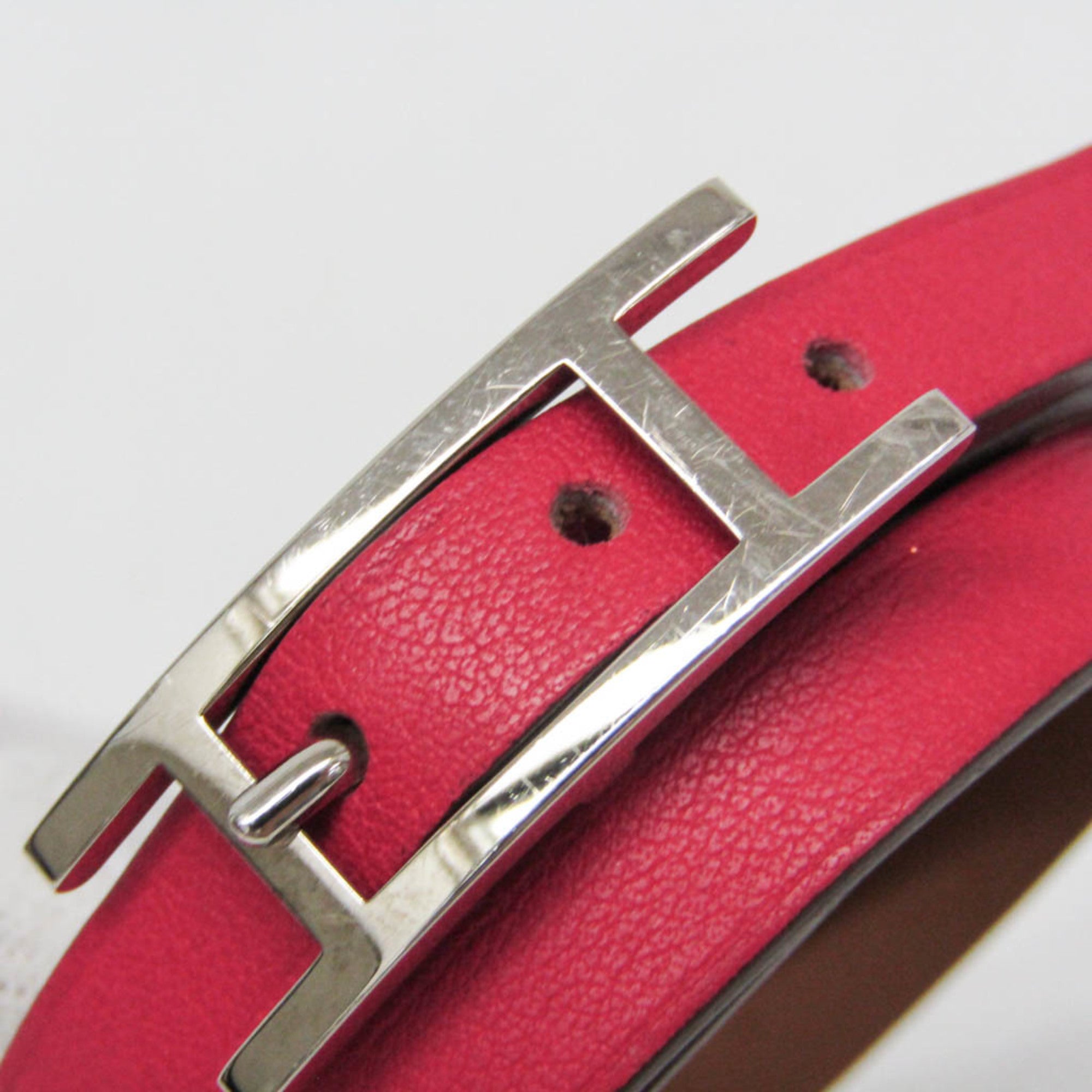 Hermes Hapi 3 Leather With Metal Pink Leather Bracelet Jewelry (Pre-Owned)