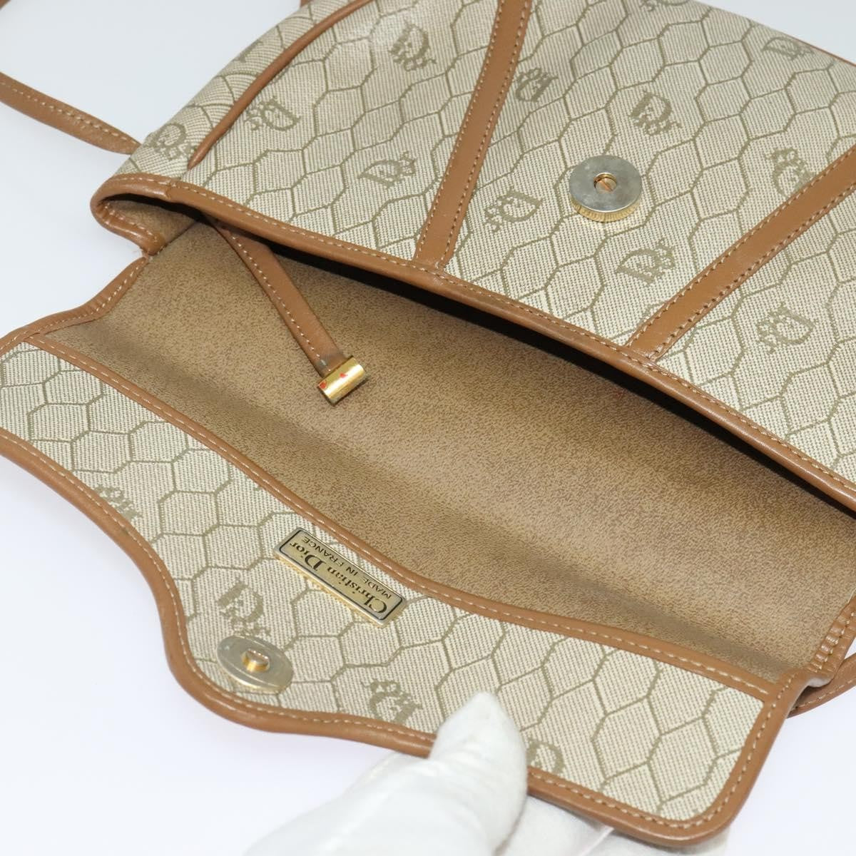 Christian Dior Vintage Honeycomb Zip Coated Canvas Beige Canvas Bag (Pre-Owned)