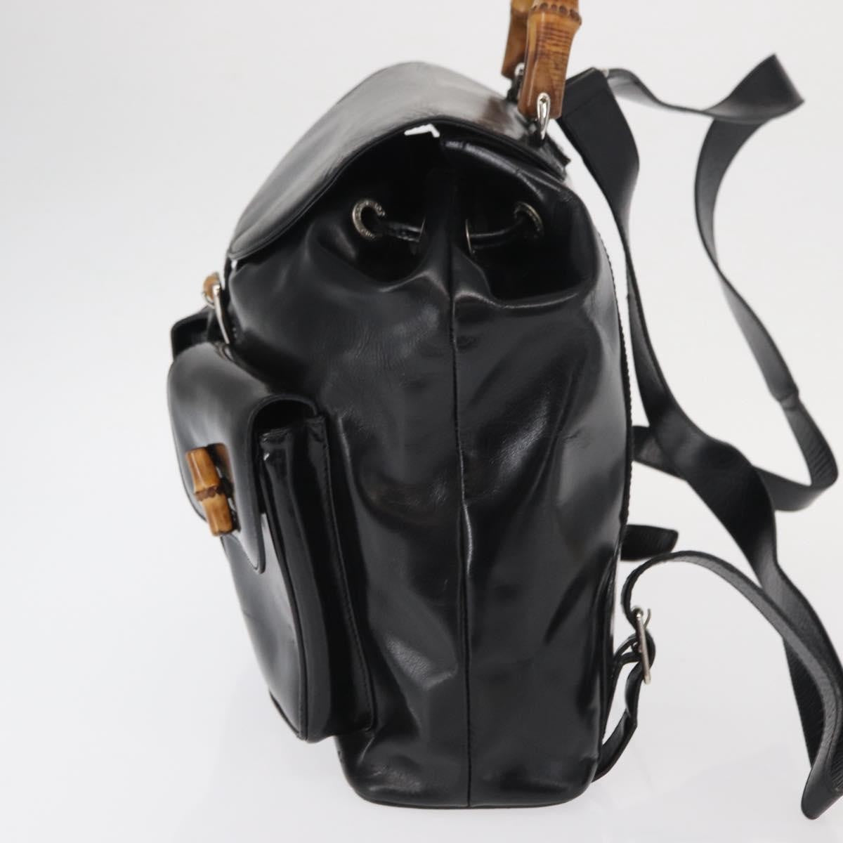 Gucci Vintage Bamboo Leather Black Leather Backpack Bag (Pre-Owned)
