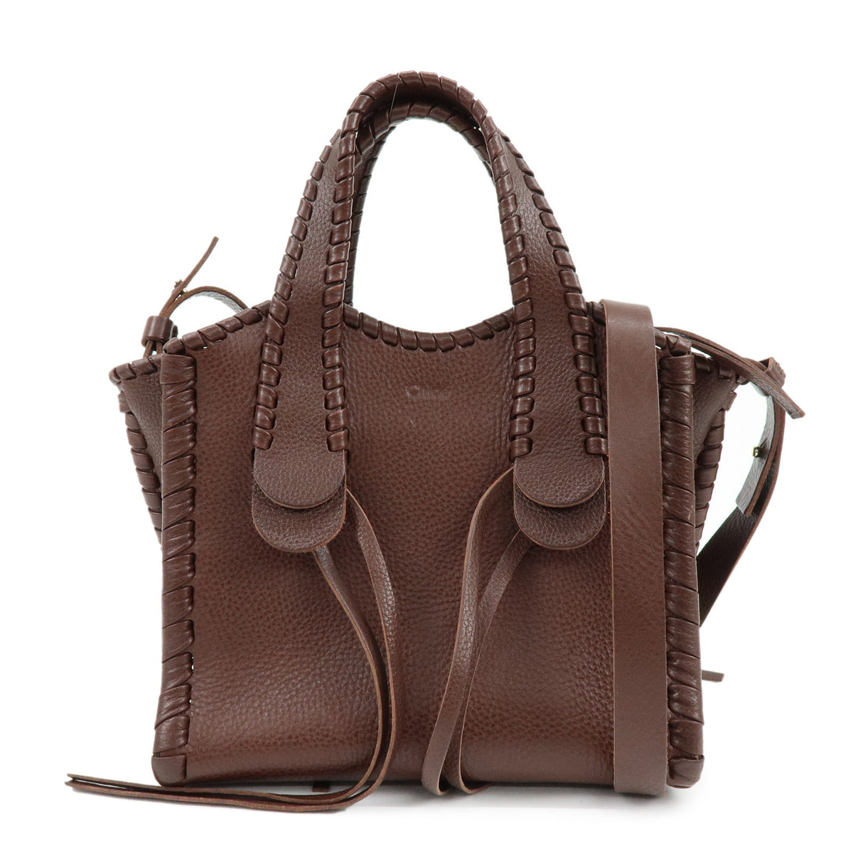 Chloe Mony Leather Brown Leather Tote Bag Bag (Pre-Owned)