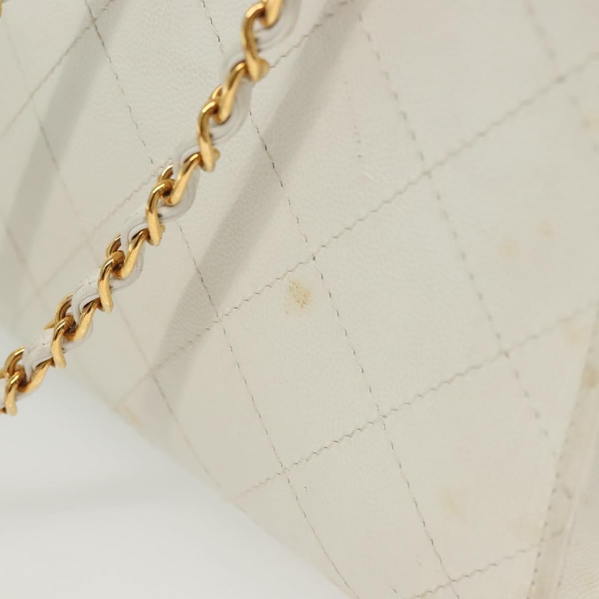 Chanel Cc Shoulder Bag Quilted Caviar White Leather Bag (Pre-Owned)