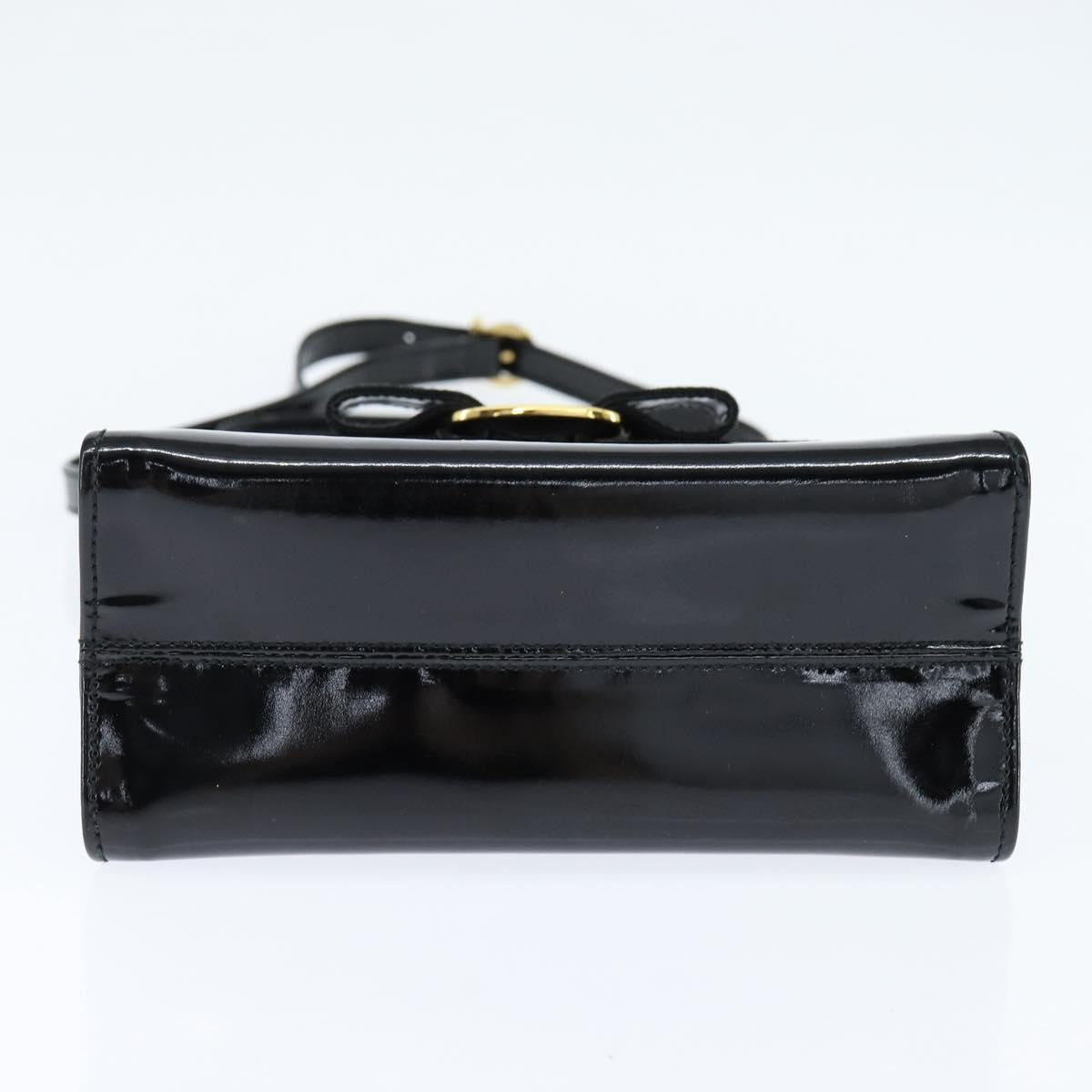 Salvatore Ferragamo Vala Patent Leather Black Patent_Leather Handbag (Pre-Owned)