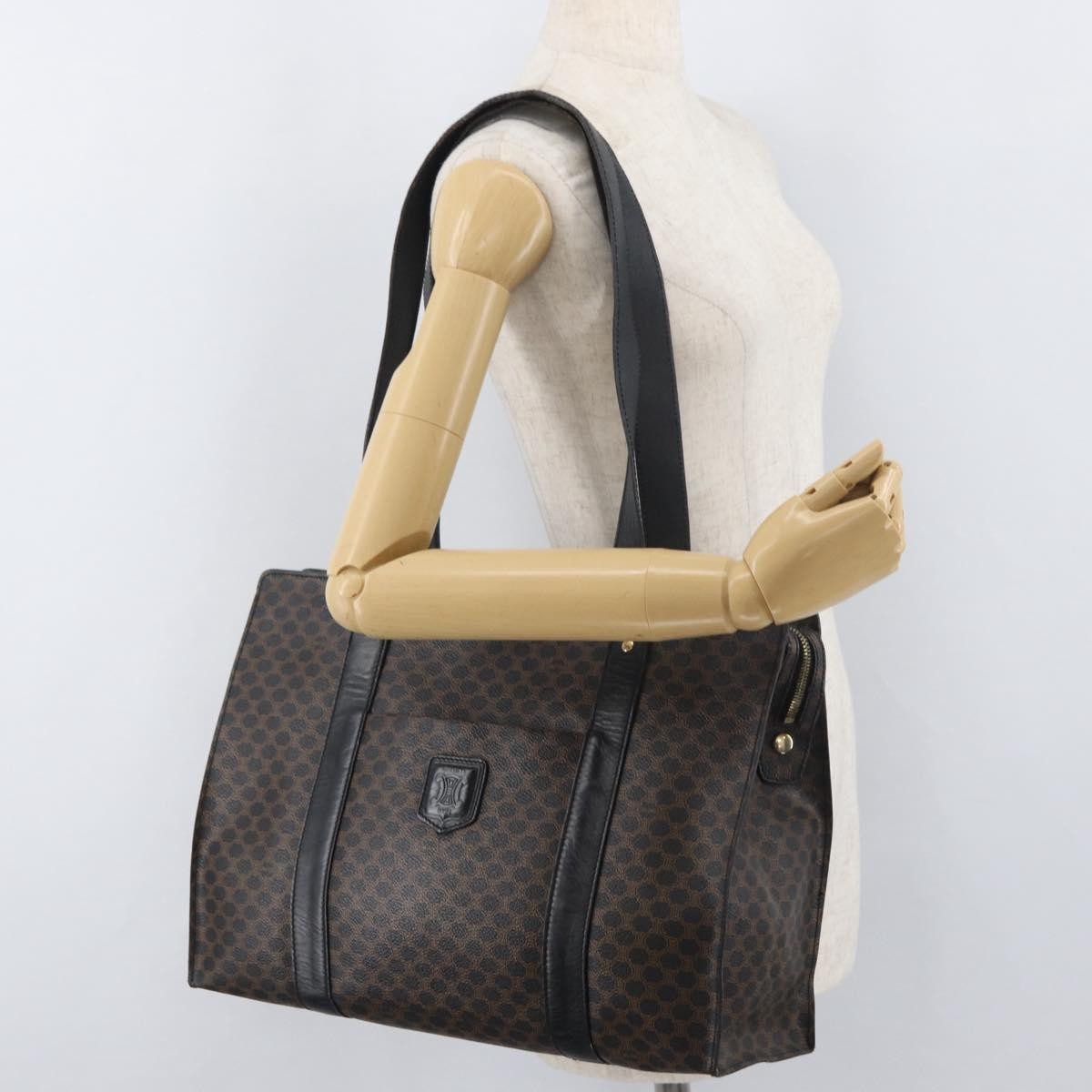 Celine Vintage Macadam Shopper Tote Coated Canvas Black Canvas Tote Bag Bag (Pre-Owned)