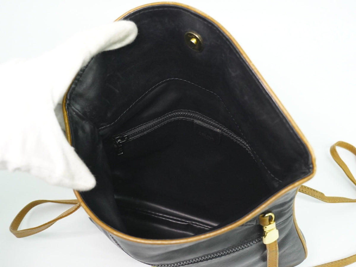 Celine Flap Shoulder Leather Black Leather Shoulder Bag Bag (Pre-Owned)