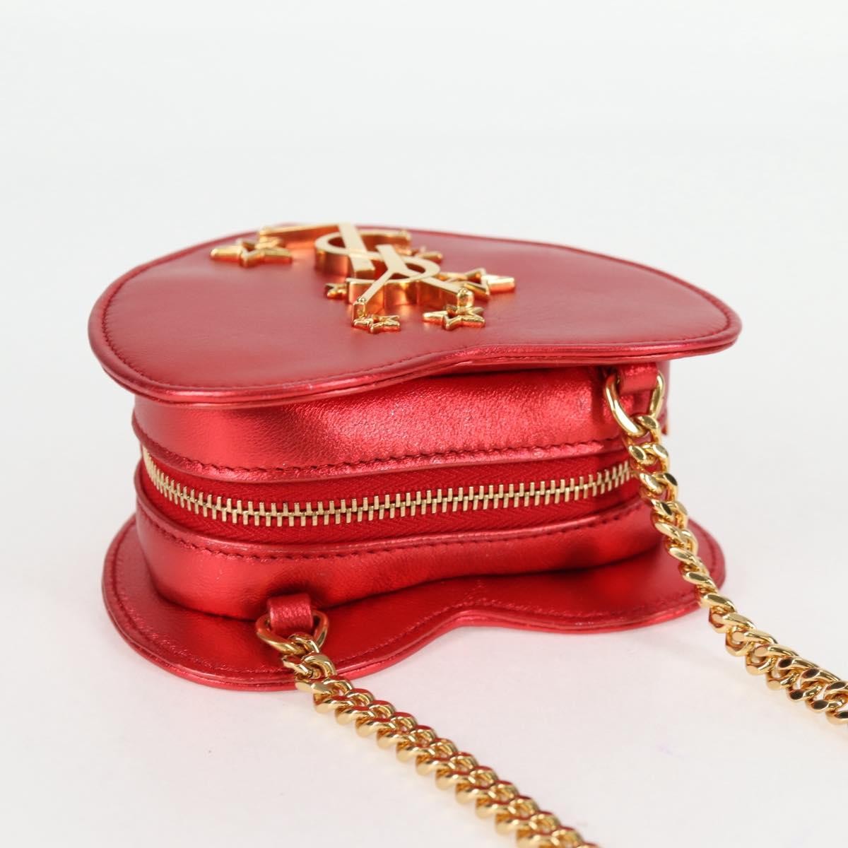 Saint Laurent Love Heart Chain Leather Red Leather Shoulder Bag Bag (Pre-Owned)