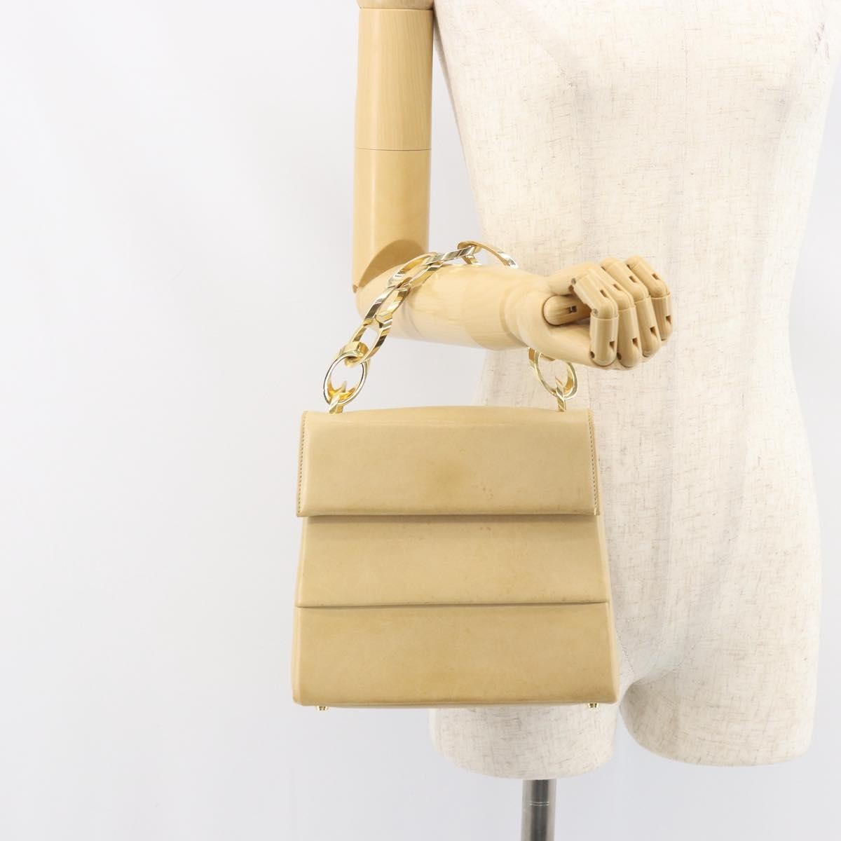 Salvatore Ferragamo Vintage Chain Leather Beige Leather Handbag (Pre-Owned)
