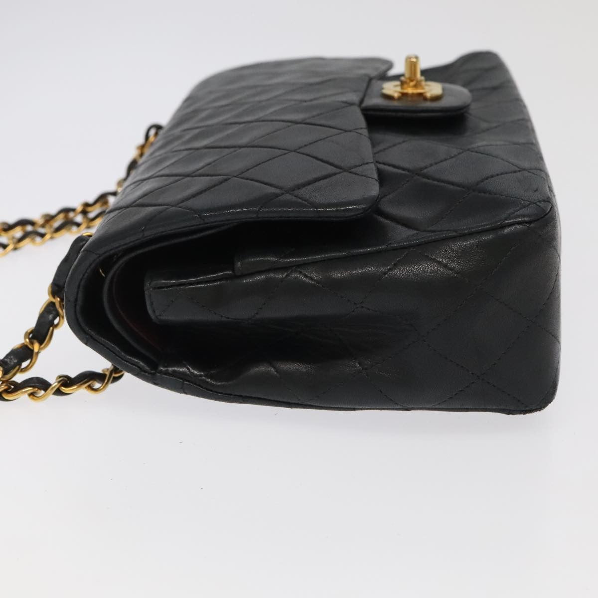 Chanel Vintage Classic Double Flap Quilted Lambskin Black Leather Shoulder Bag Bag (Pre-Owned)