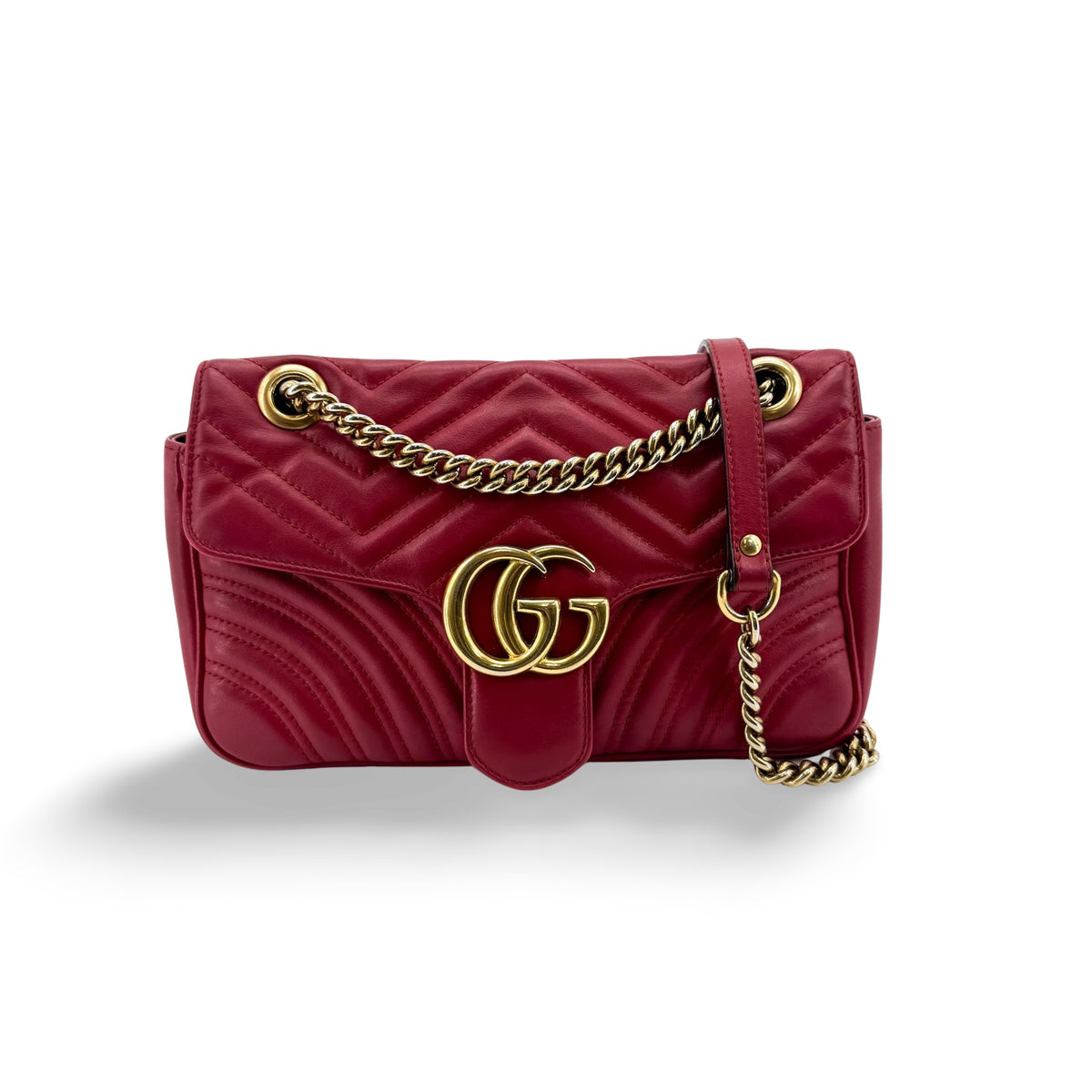 Gucci Gg Marmont Flap Chevron Leather Red Leather Shoulder Bag Bag (Pre-Owned)