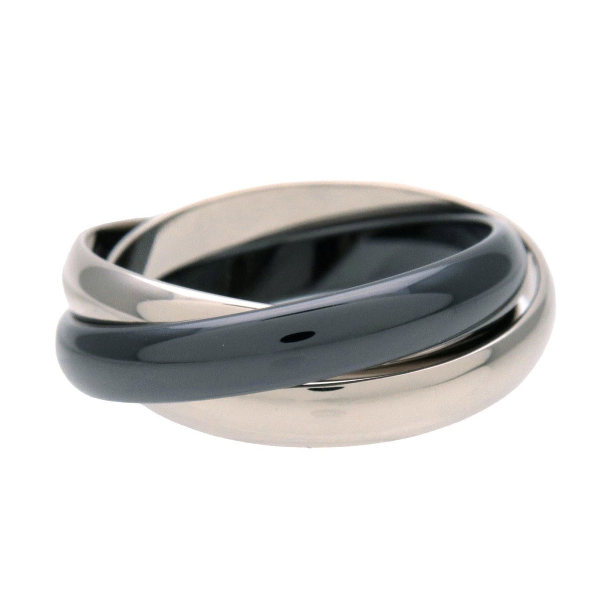 Cartier Trinity 18K White Gold & Black Ceramic Silver White_Gold Ring Jewelry (Pre-Owned)