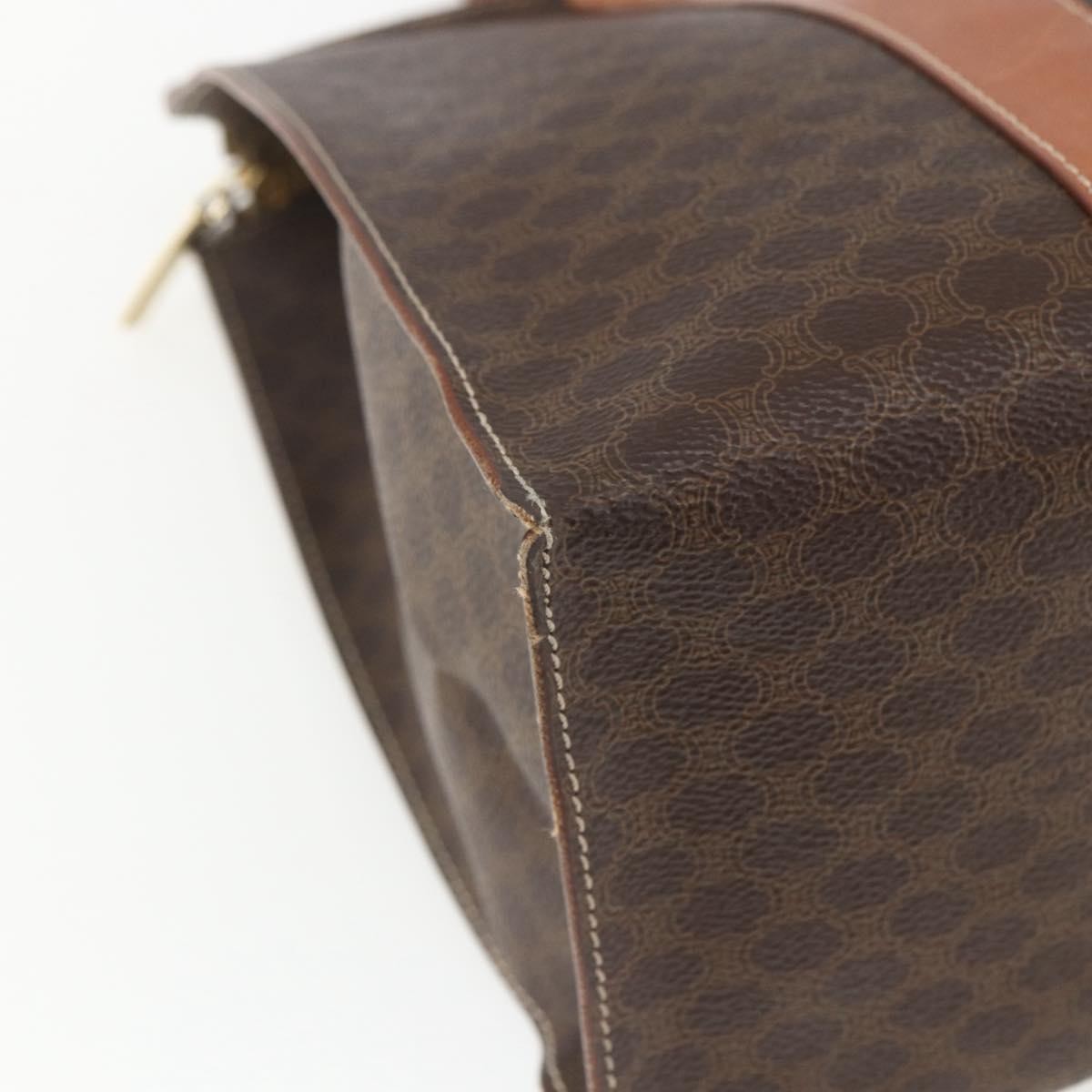Celine Vintage Macadam Shopper Tote Canvas And Leather Brown Canvas Tote Bag Bag (Pre-Owned)