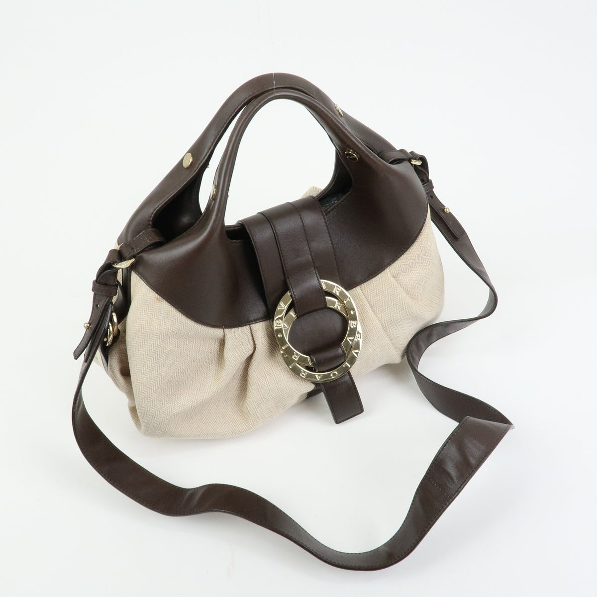 Bvlgari Chandra Hobo Canvas And Leather Beige Canvas Shoulder Bag Bag (Pre-Owned)
