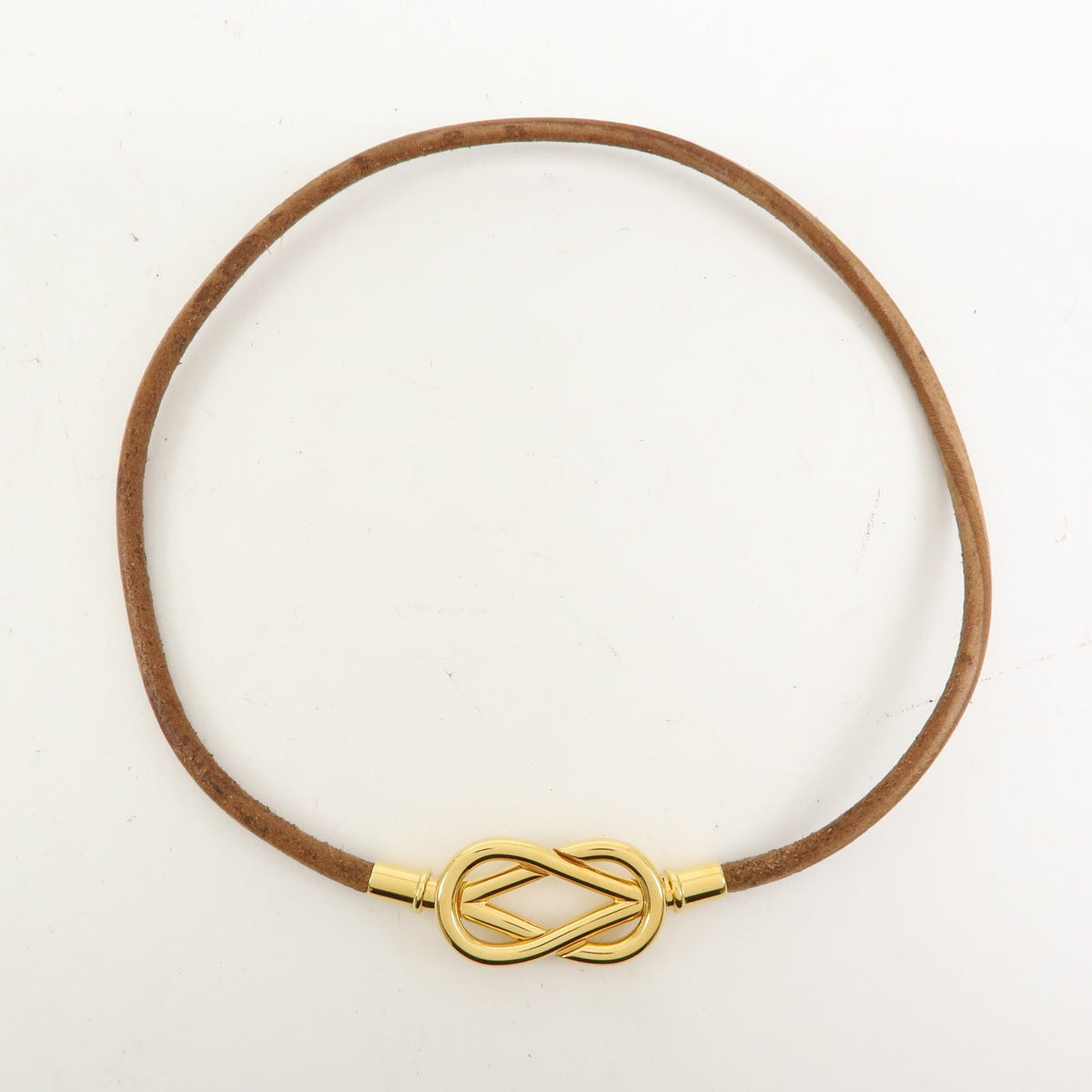 Hermes Jumbo Hook Choker Woven Leather And Metal Brown Leather Necklace Jewelry (Pre-Owned)
