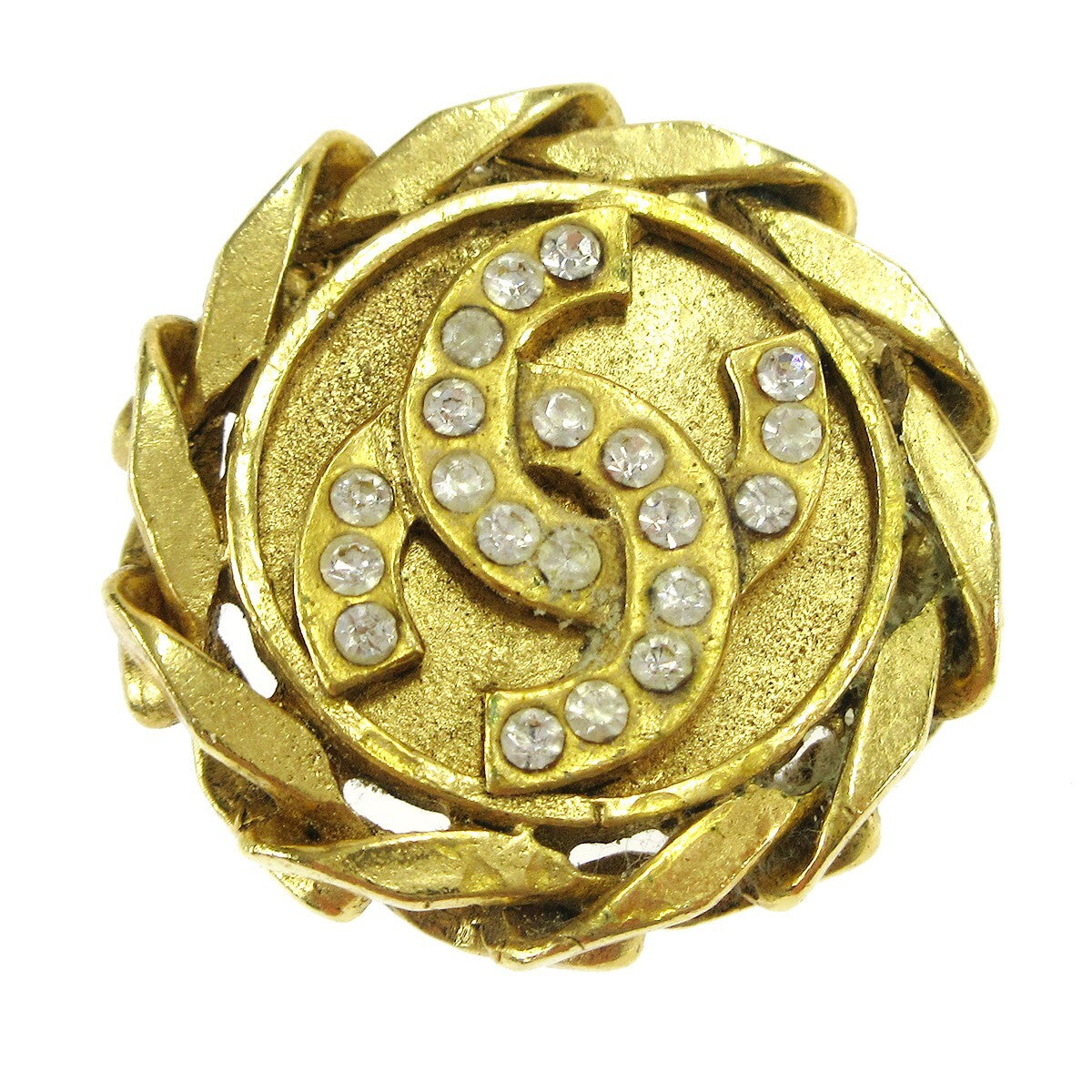 Chanel Cc Button Clip-On Metal With Faux Pearl Gold Gold_Plated Earrings Jewelry (Pre-Owned)