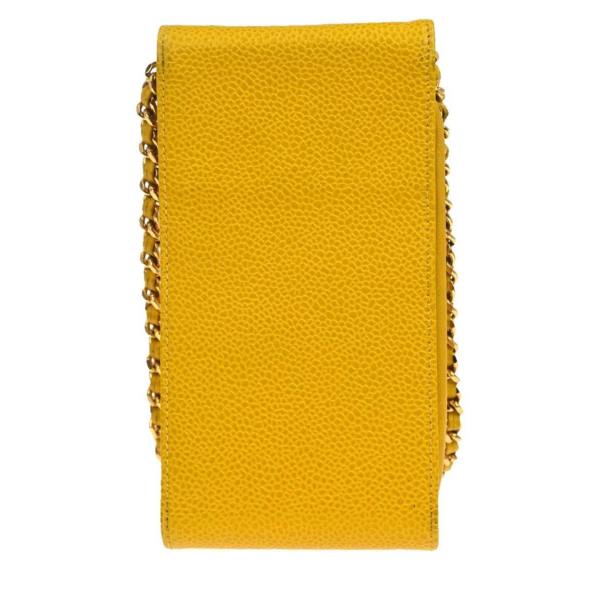 Chanel Vintage Cc Phone Holder Caviar Yellow Leather Clutche & Pouche Bag (Pre-Owned)